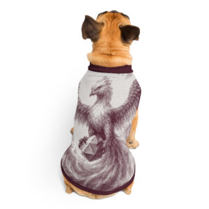 Pixel-Art-Dice-Phoenix in burgunder-grau - Gestrickter Fantasy Pullover für Haustiere