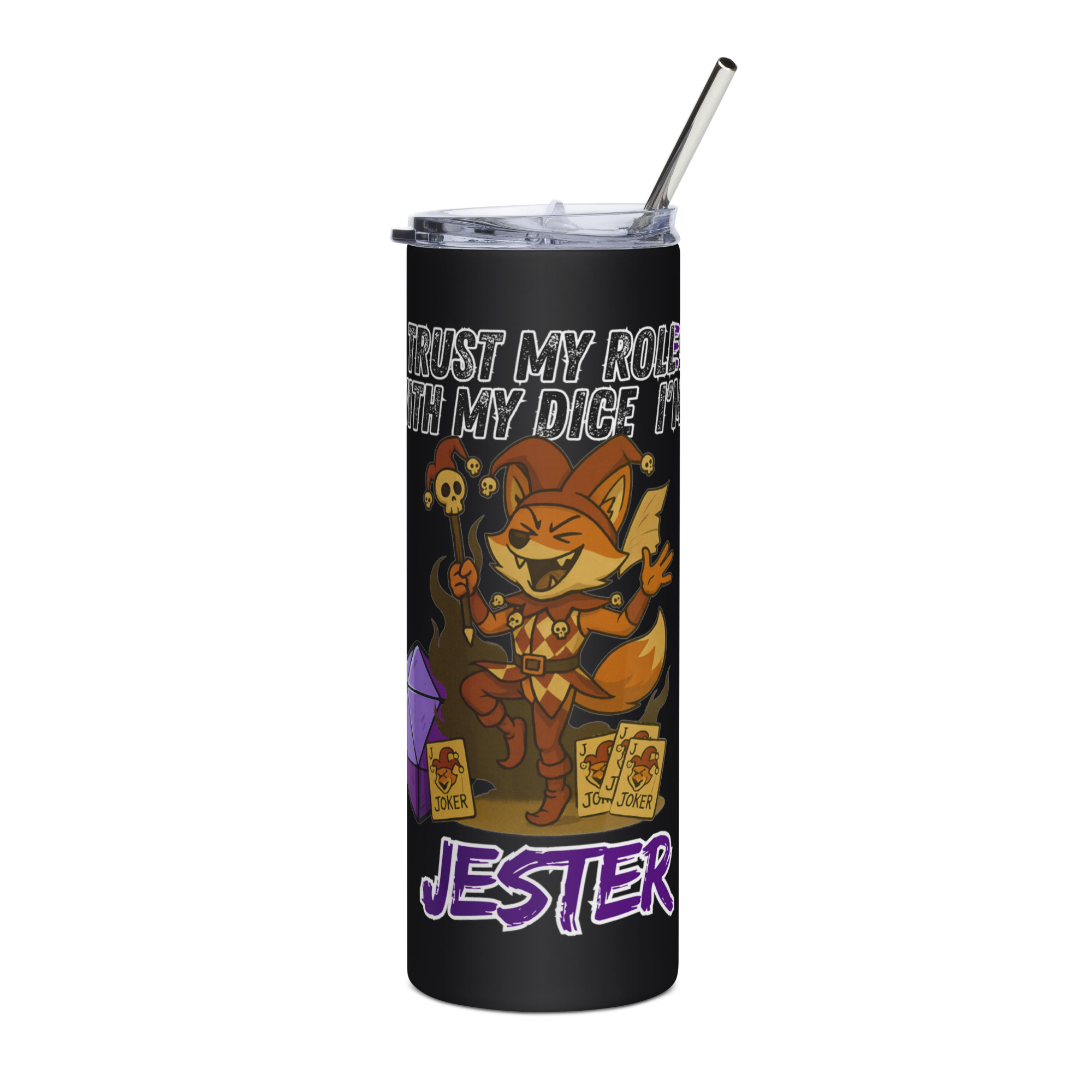 Dicefox Jester – Trust my roll(e)! - Edelstahlbecher 600ml (20oz) – Bild 2