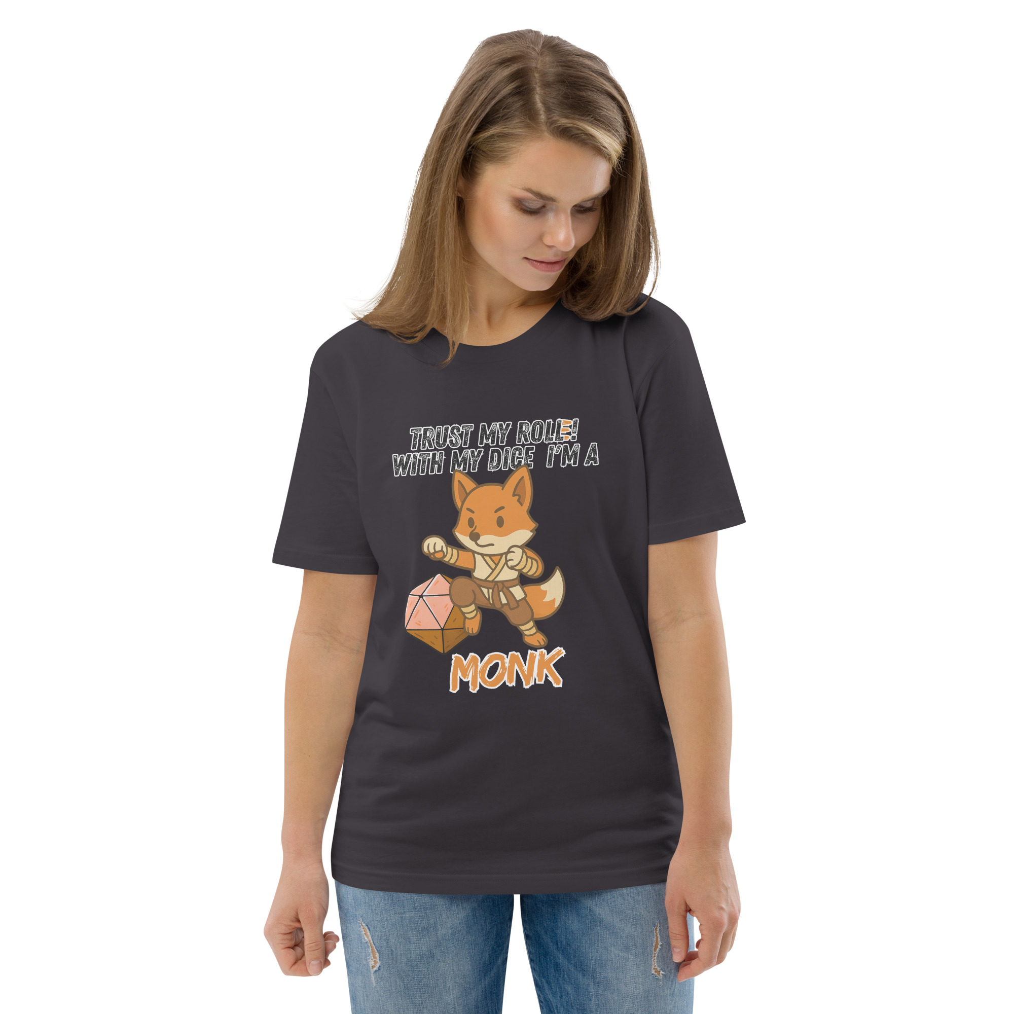 Dicefox Monk – Trust my roll(e)! - DTG-Unisex-Bio-Baumwoll-T-Shirt – Bild 30