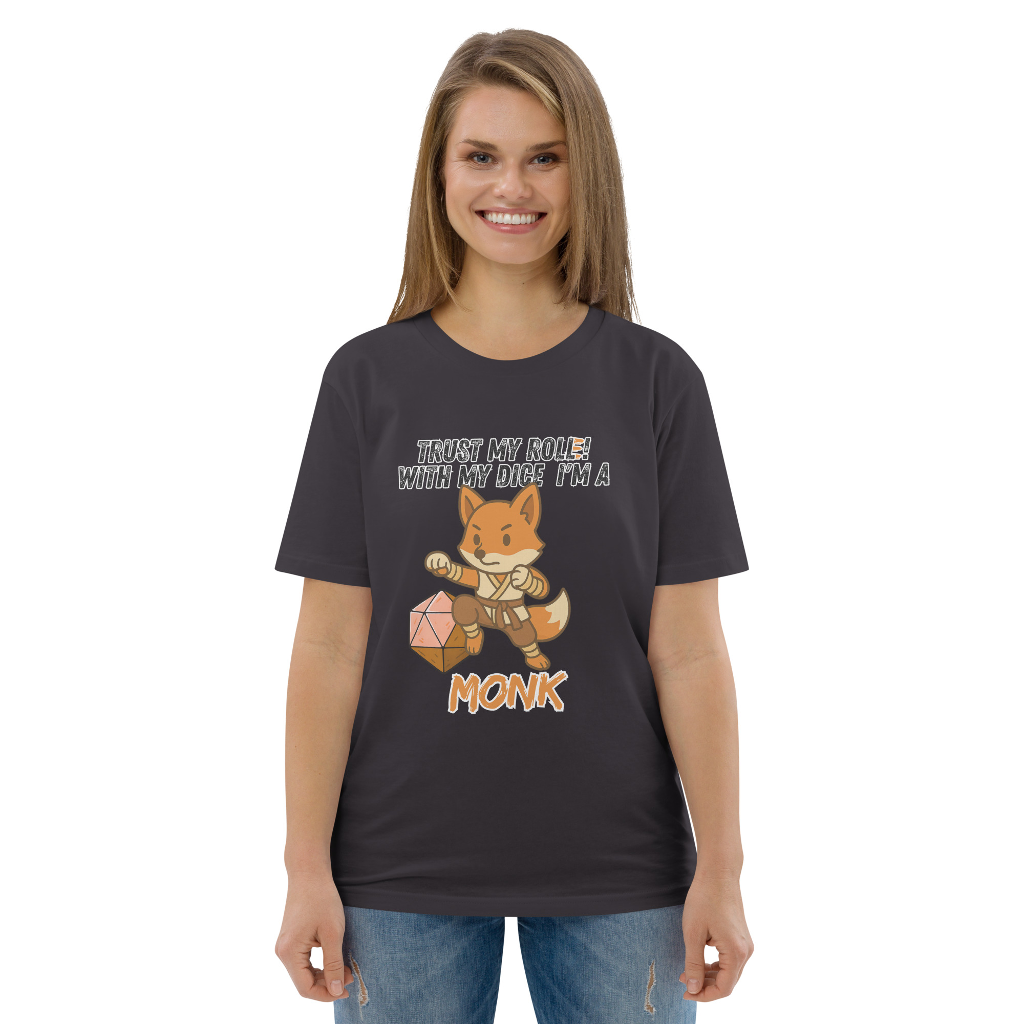 Dicefox Monk – Trust my roll(e)! - DTG-Unisex-Bio-Baumwoll-T-Shirt – Bild 29