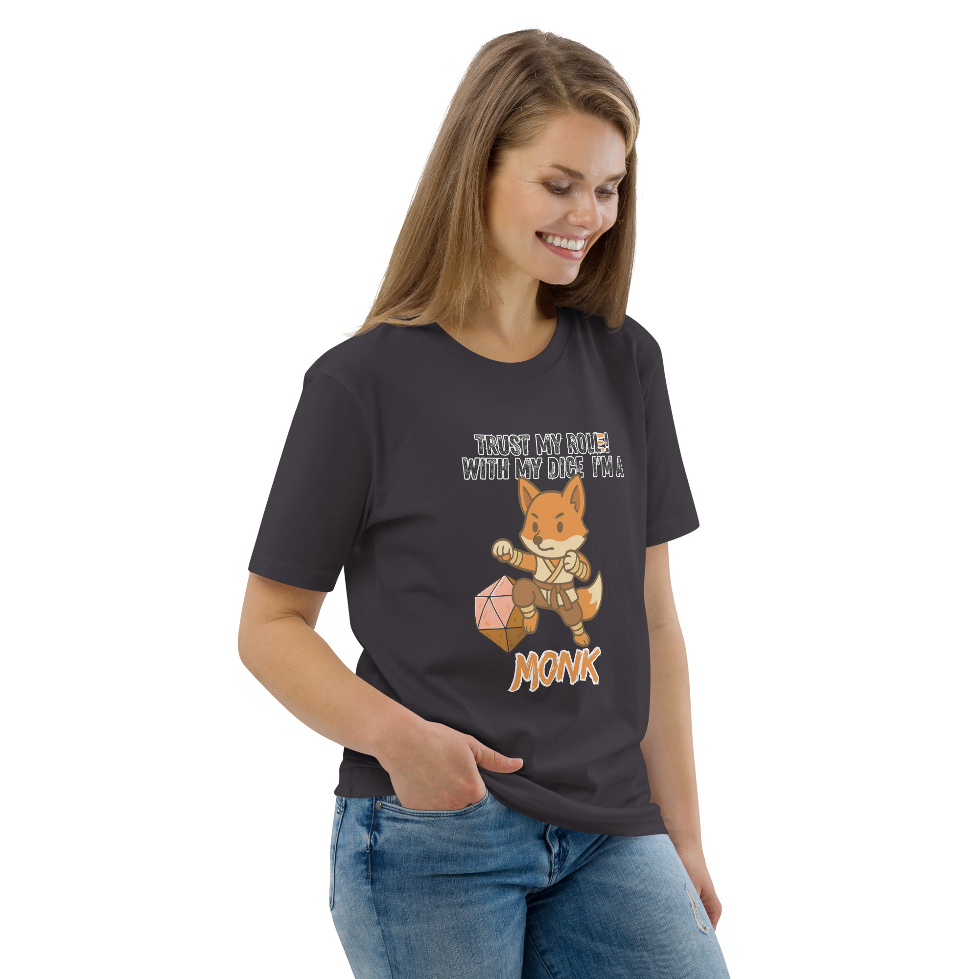 Dicefox Monk – Trust my roll(e)! - DTG-Unisex-Bio-Baumwoll-T-Shirt – Bild 33