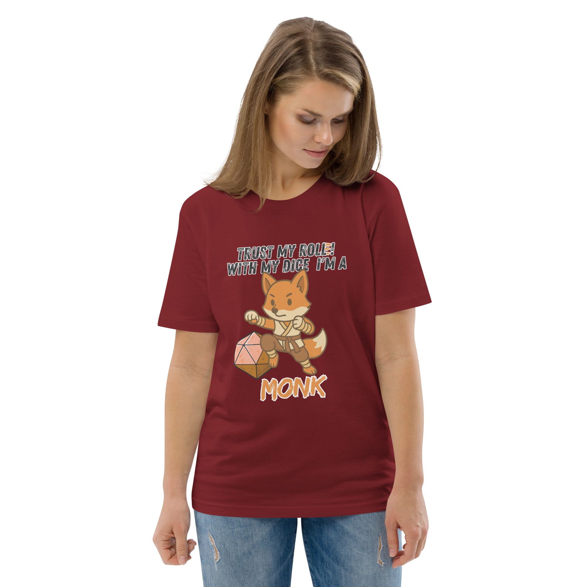 Dicefox Monk – Trust my roll(e)! - DTG-Unisex-Bio-Baumwoll-T-Shirt – Bild 23