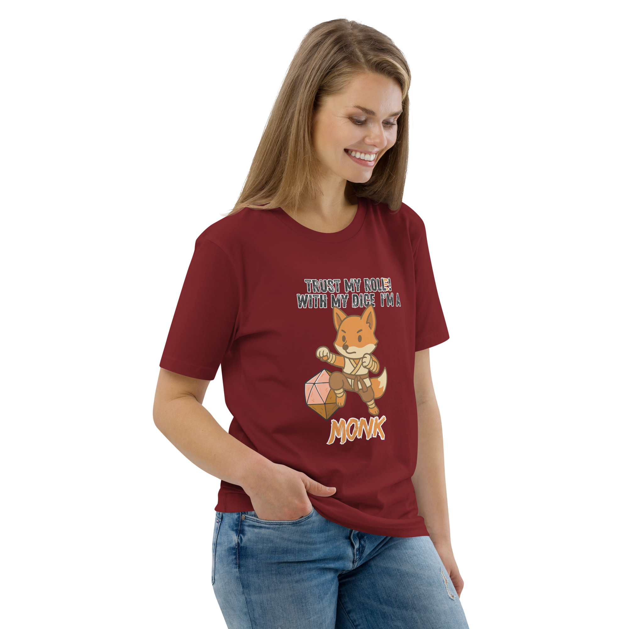 Dicefox Monk – Trust my roll(e)! - DTG-Unisex-Bio-Baumwoll-T-Shirt – Bild 26