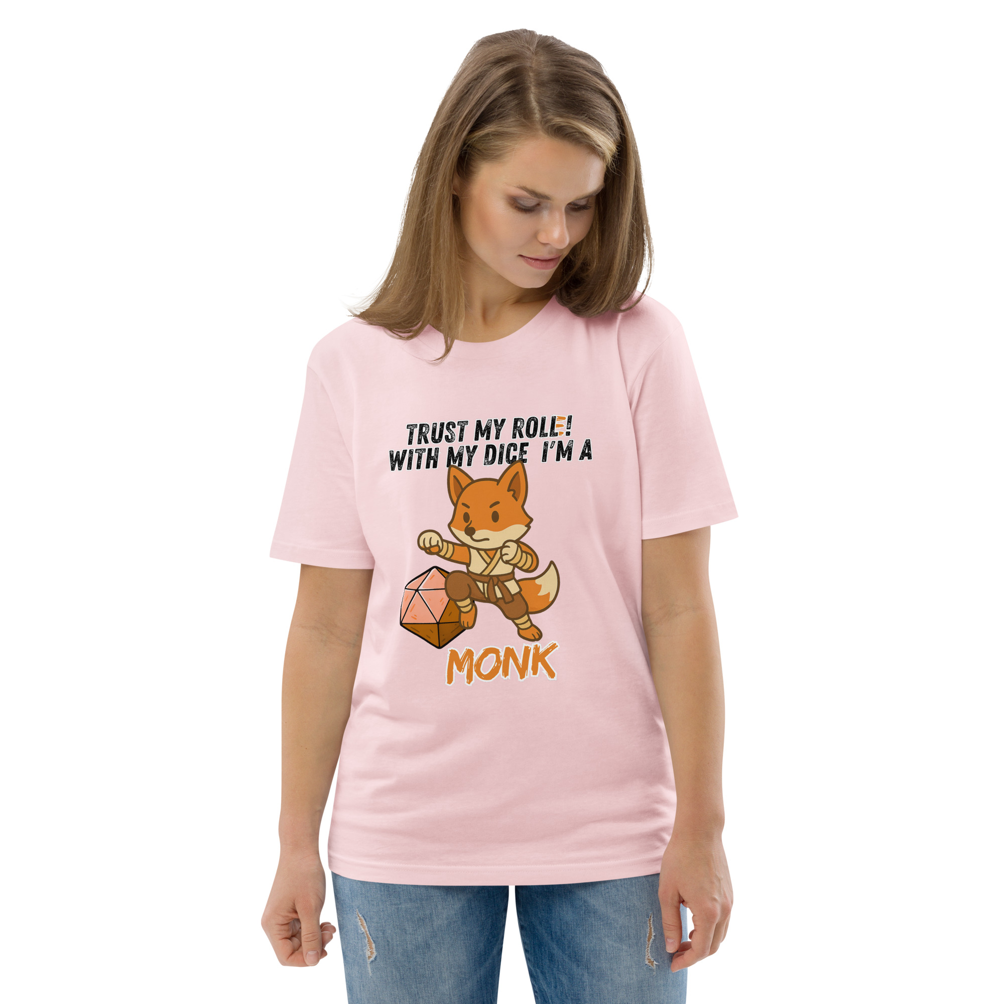 Dicefox Monk – Trust my roll(e)! - DTG-Unisex-Bio-Baumwoll-T-Shirt – Bild 86