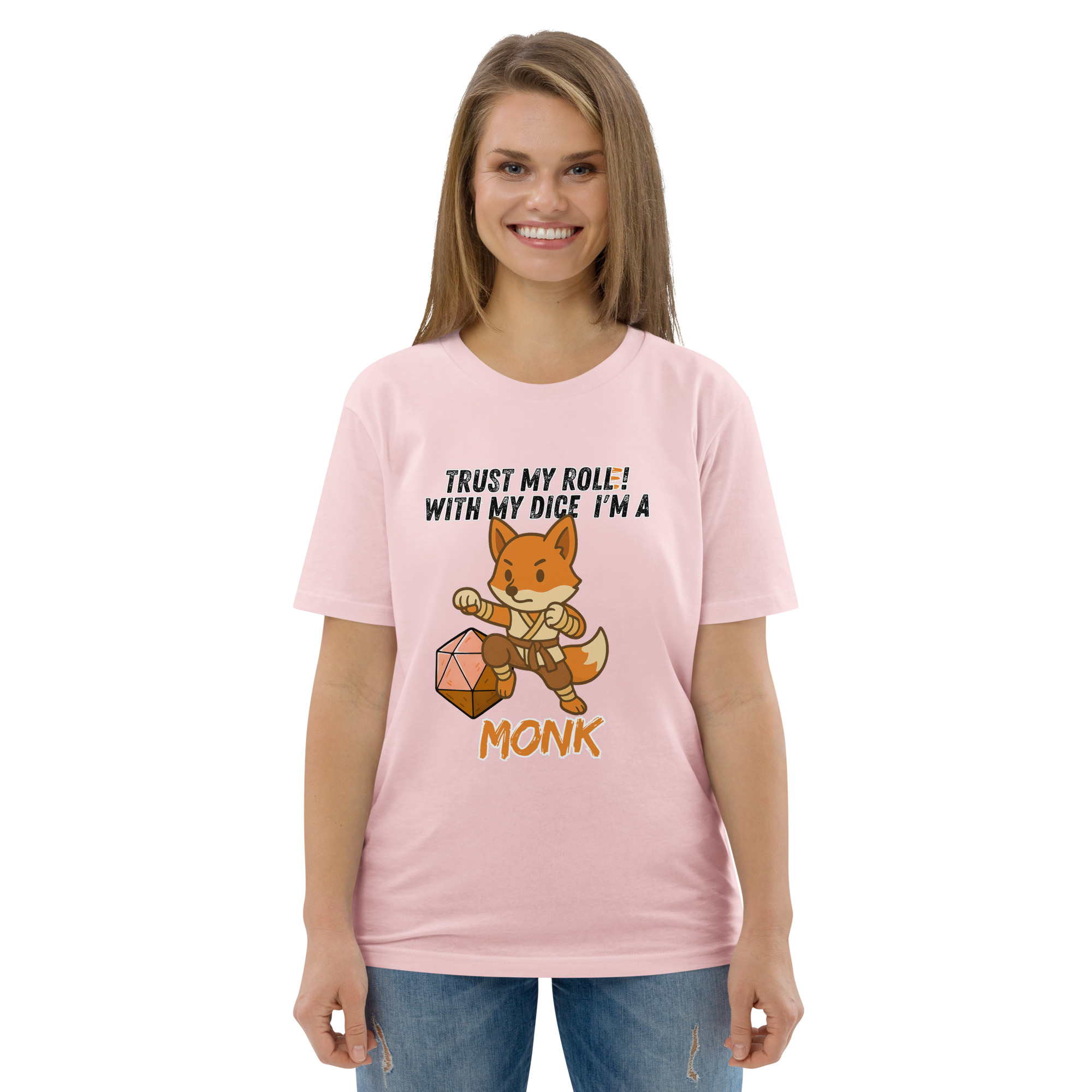 Dicefox Monk – Trust my roll(e)! - DTG-Unisex-Bio-Baumwoll-T-Shirt – Bild 85