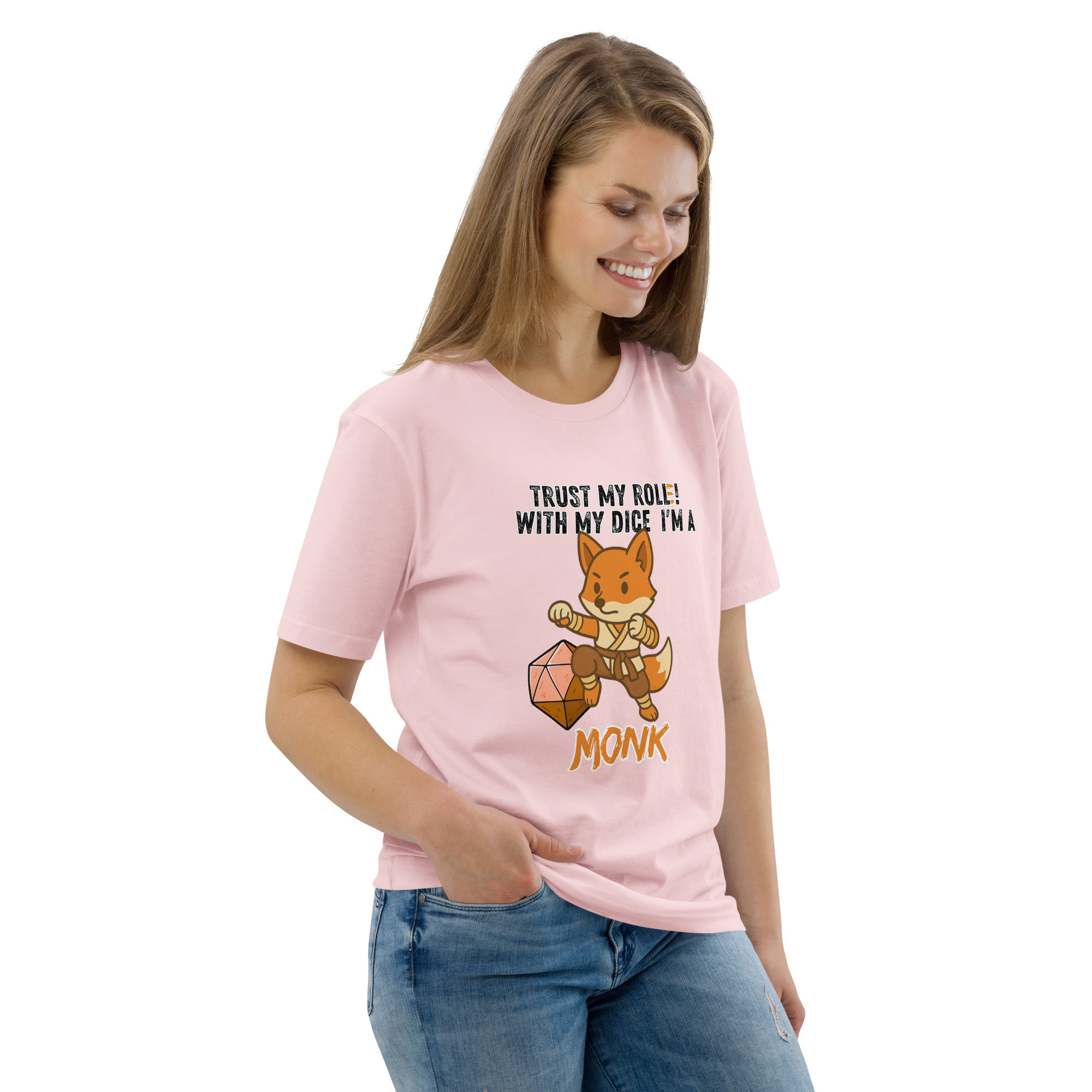 Dicefox Monk – Trust my roll(e)! - DTG-Unisex-Bio-Baumwoll-T-Shirt – Bild 89