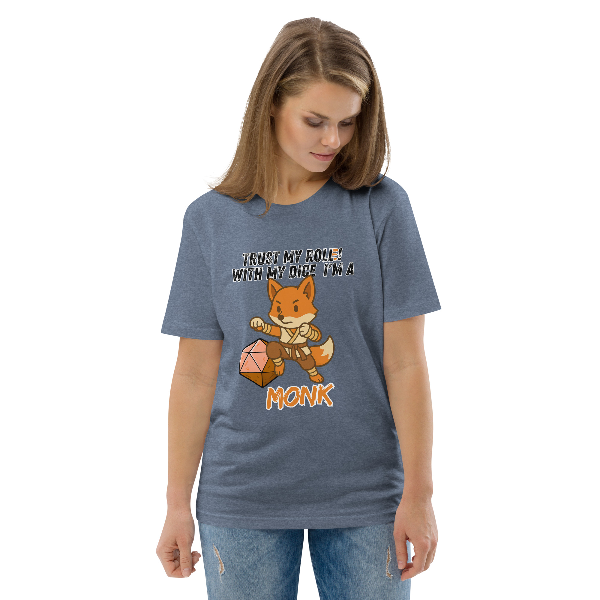 Dicefox Monk – Trust my roll(e)! - DTG-Unisex-Bio-Baumwoll-T-Shirt – Bild 58