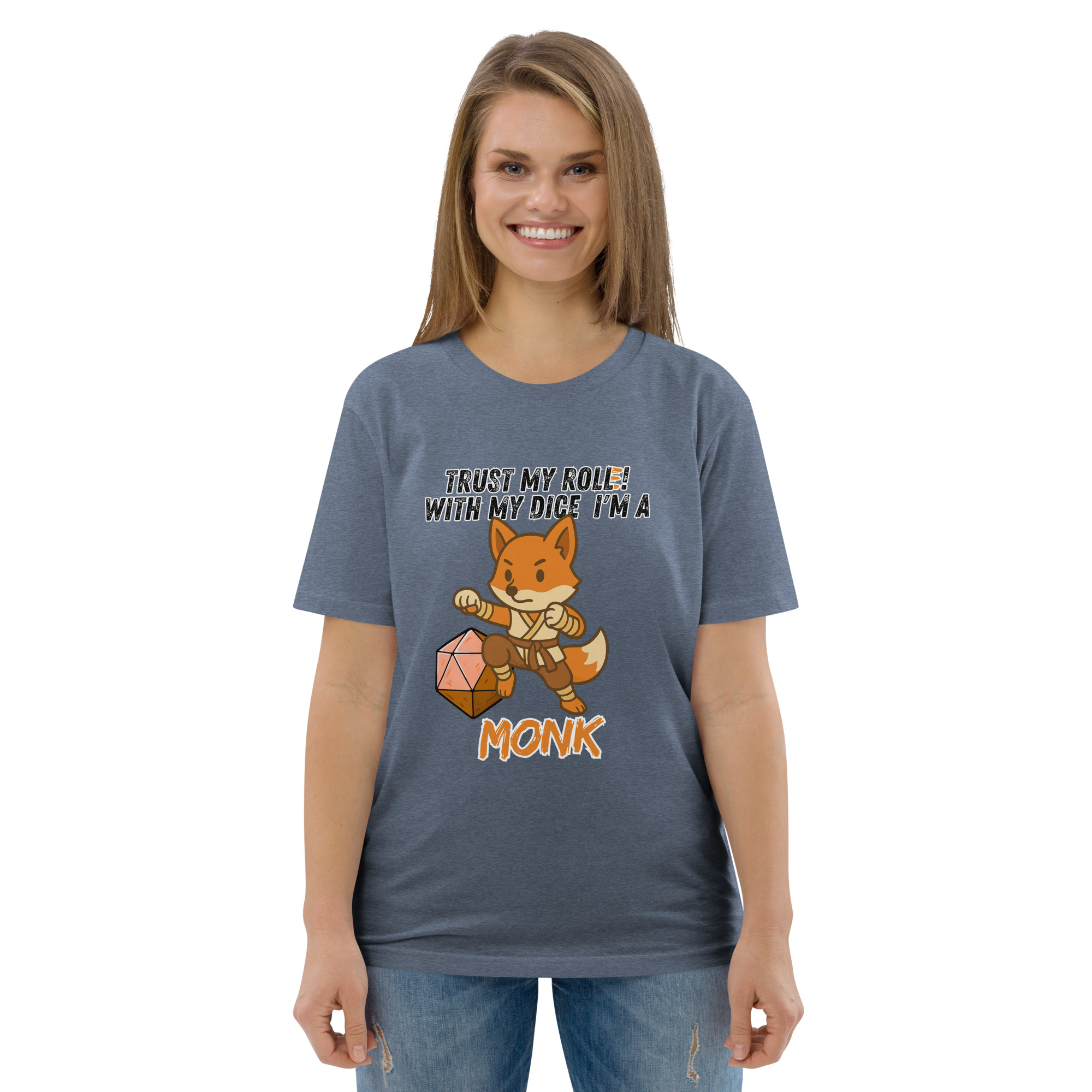 Dicefox Monk – Trust my roll(e)! - DTG-Unisex-Bio-Baumwoll-T-Shirt – Bild 57