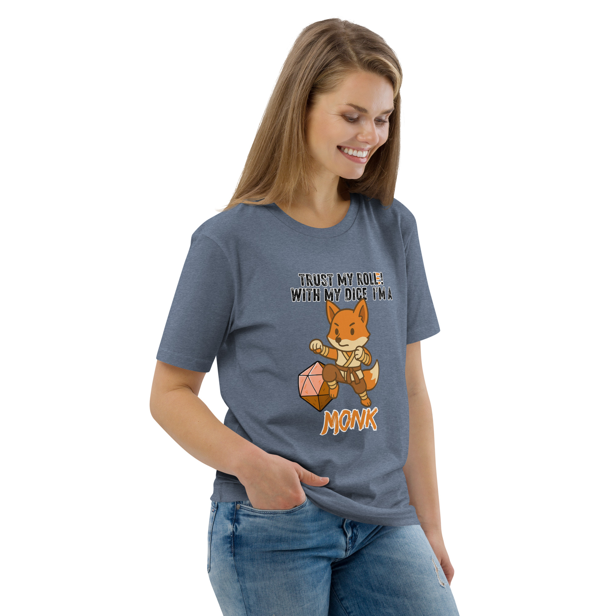 Dicefox Monk – Trust my roll(e)! - DTG-Unisex-Bio-Baumwoll-T-Shirt – Bild 61