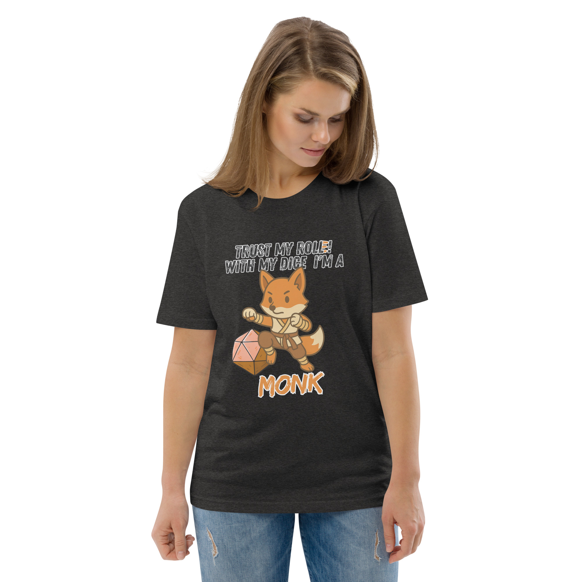 Dicefox Monk – Trust my roll(e)! - DTG-Unisex-Bio-Baumwoll-T-Shirt – Bild 16