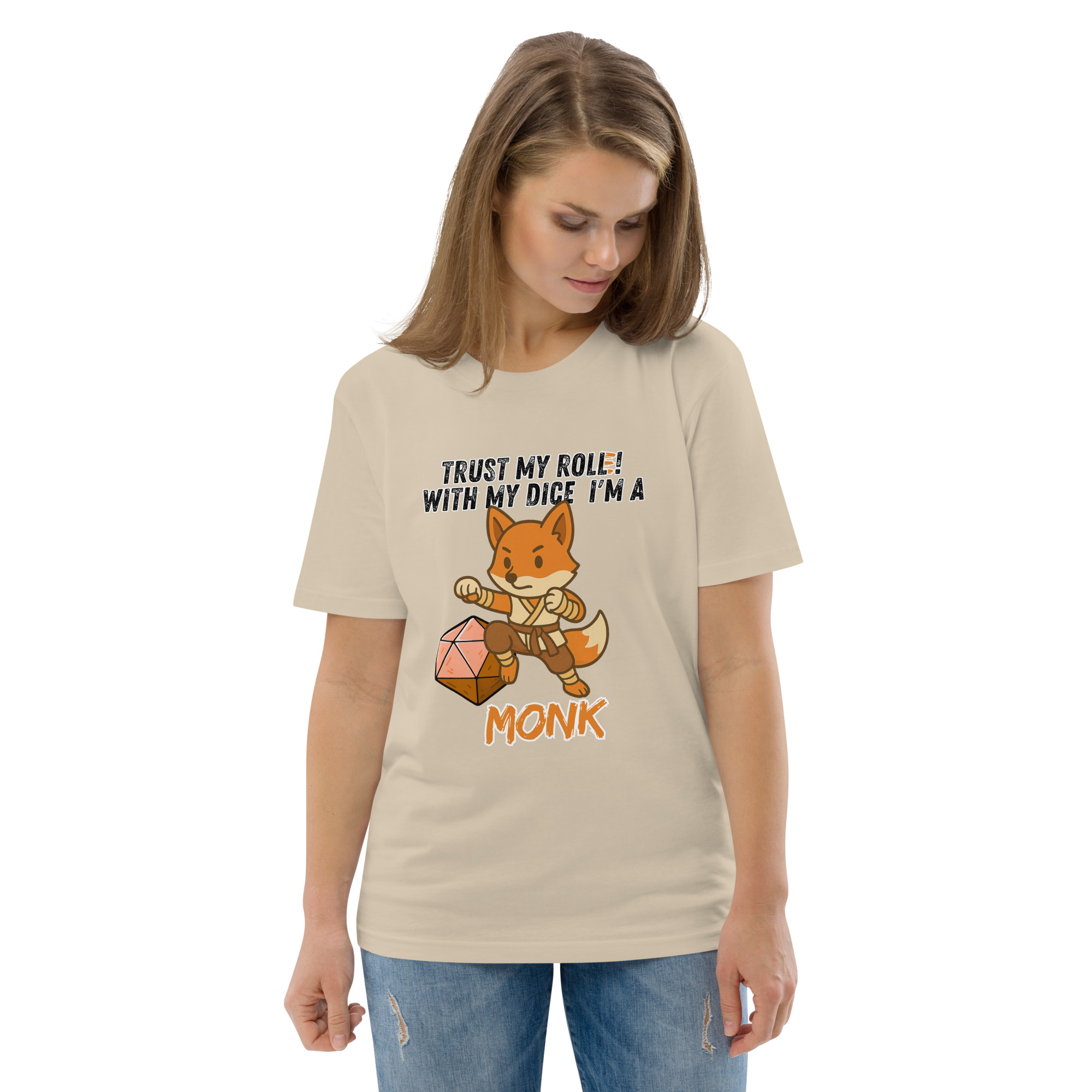 Dicefox Monk – Trust my roll(e)! - DTG-Unisex-Bio-Baumwoll-T-Shirt – Bild 72