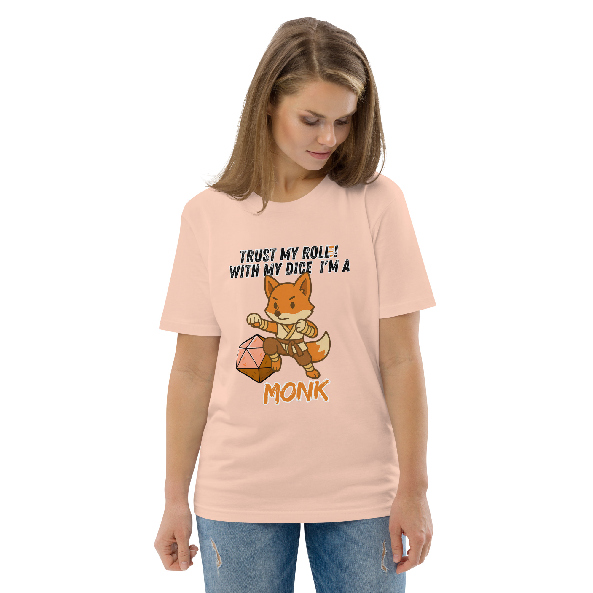 Dicefox Monk – Trust my roll(e)! - DTG-Unisex-Bio-Baumwoll-T-Shirt – Bild 79