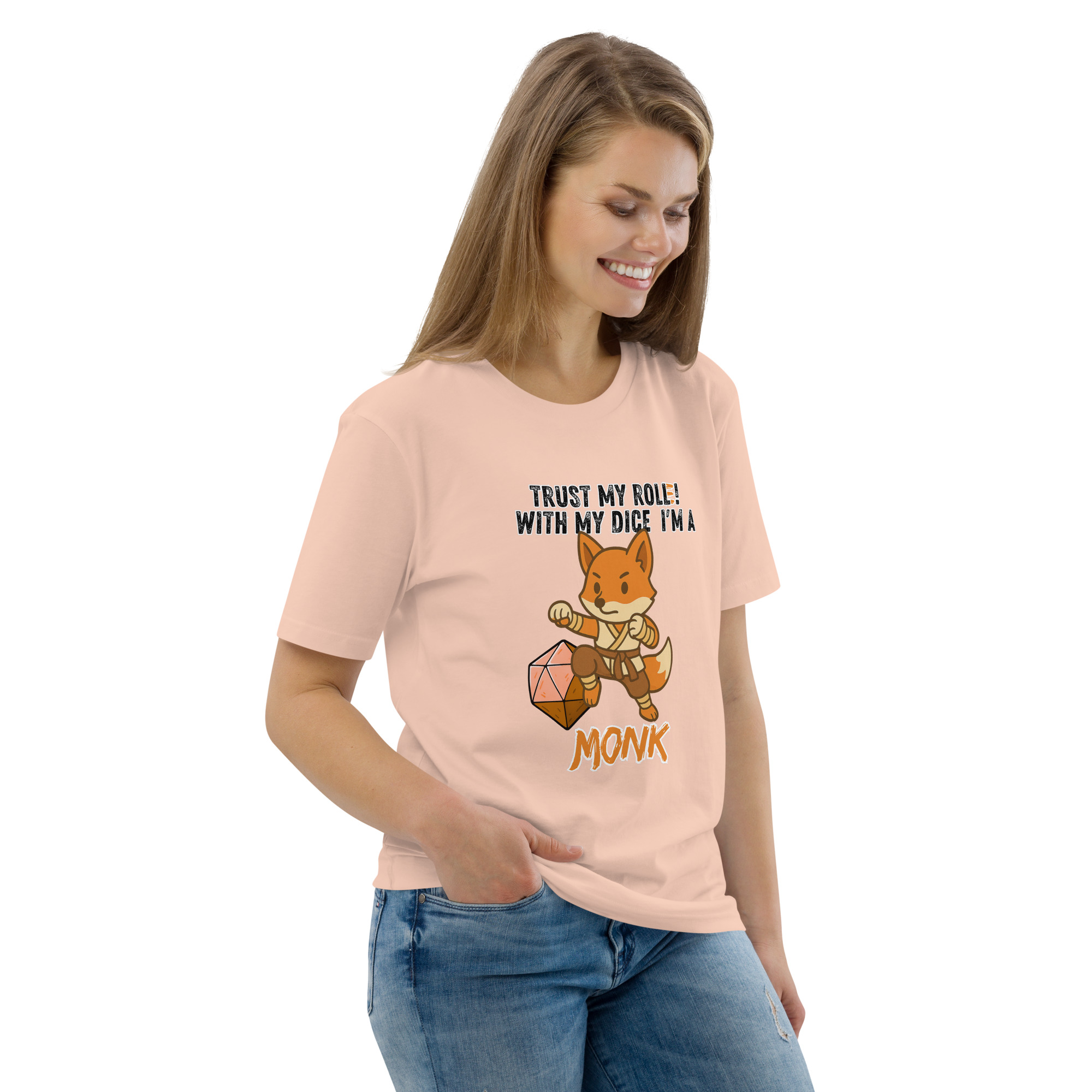 Dicefox Monk – Trust my roll(e)! - DTG-Unisex-Bio-Baumwoll-T-Shirt – Bild 82