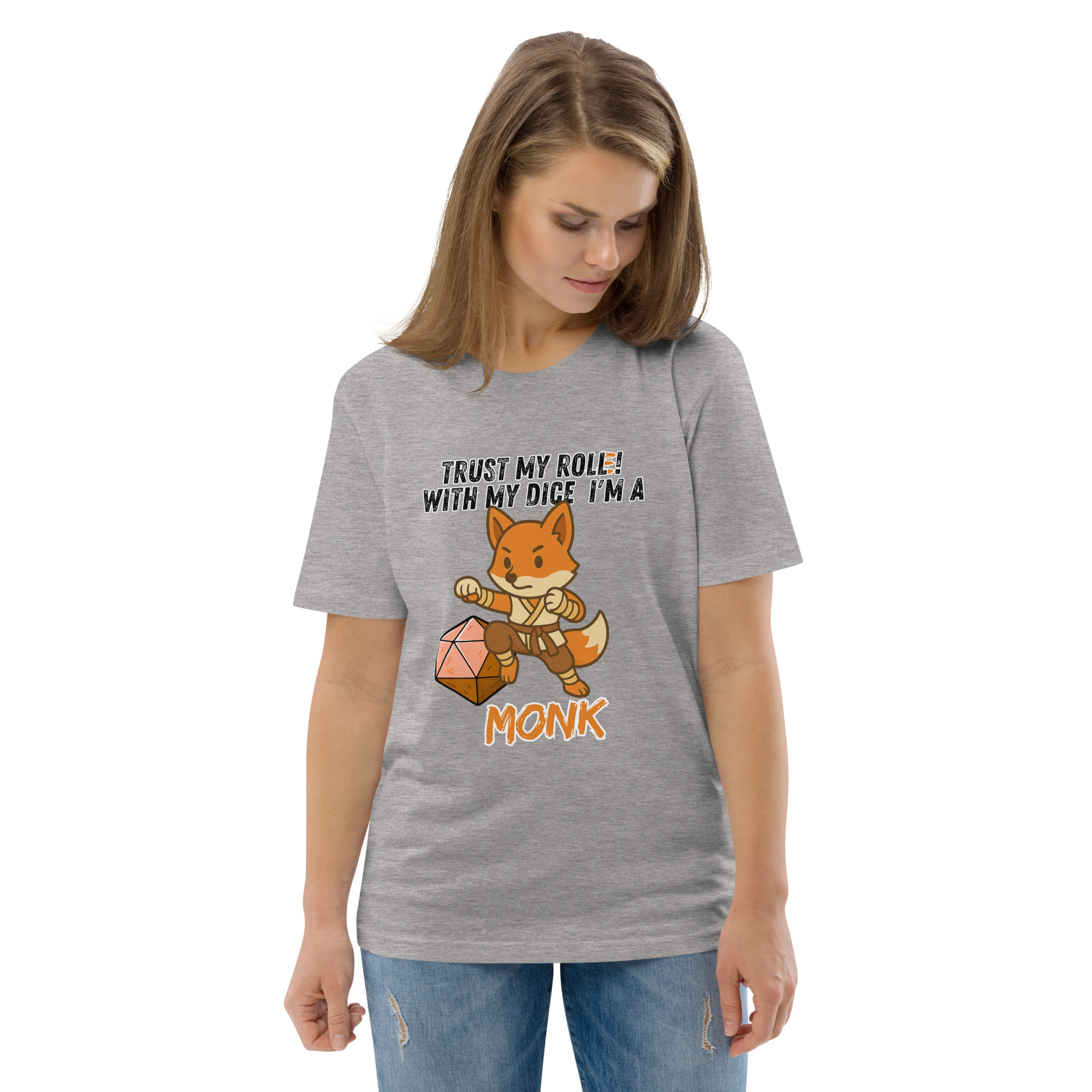 Dicefox Monk – Trust my roll(e)! - DTG-Unisex-Bio-Baumwoll-T-Shirt – Bild 65