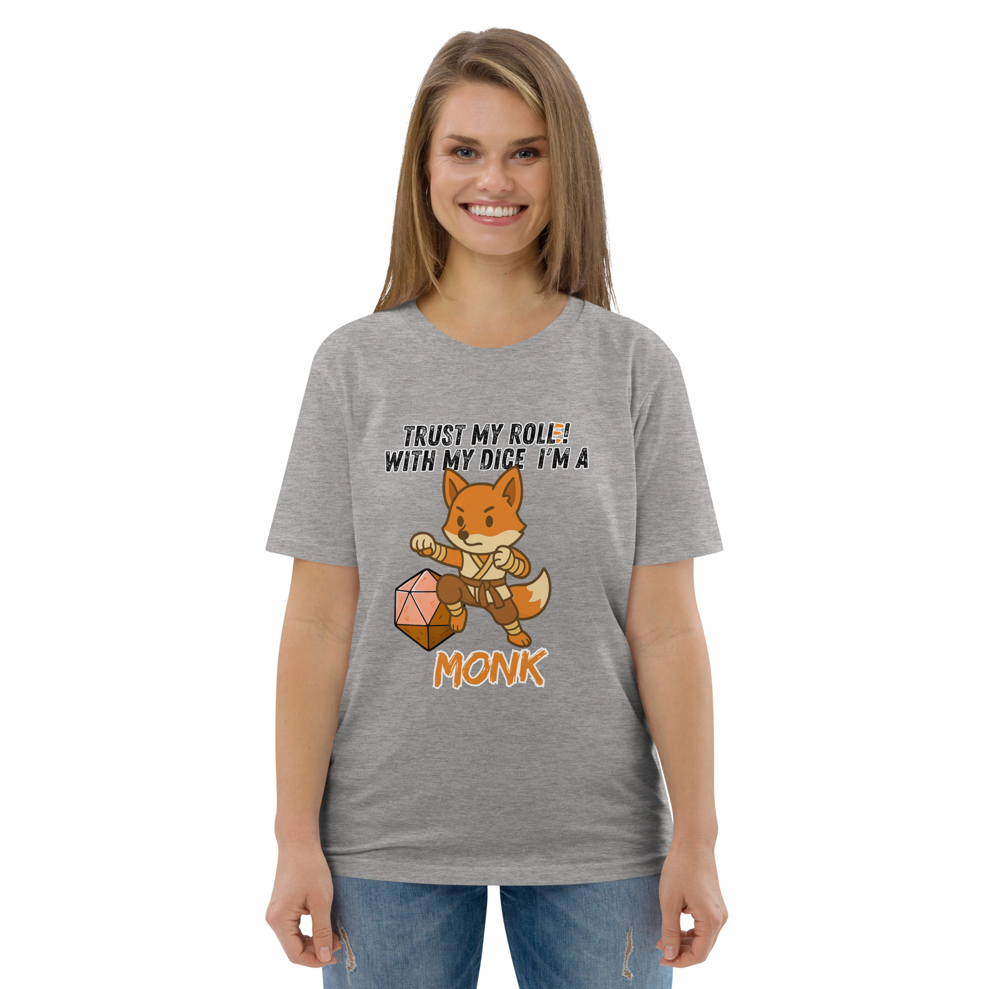 Dicefox Monk – Trust my roll(e)! - DTG-Unisex-Bio-Baumwoll-T-Shirt – Bild 64