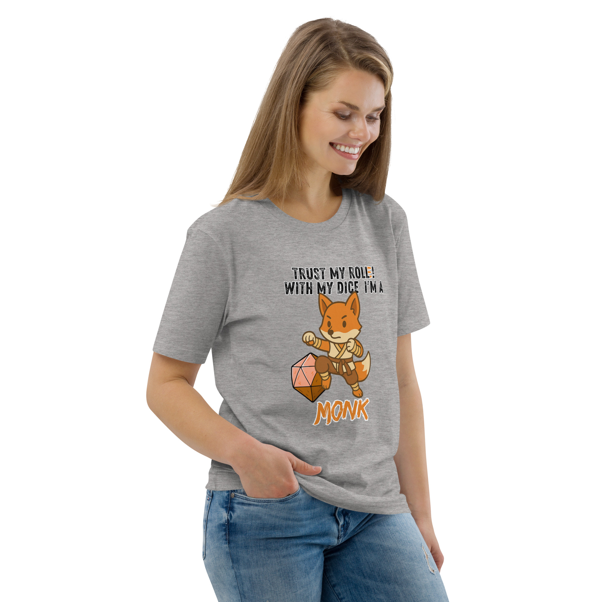 Dicefox Monk – Trust my roll(e)! - DTG-Unisex-Bio-Baumwoll-T-Shirt – Bild 68