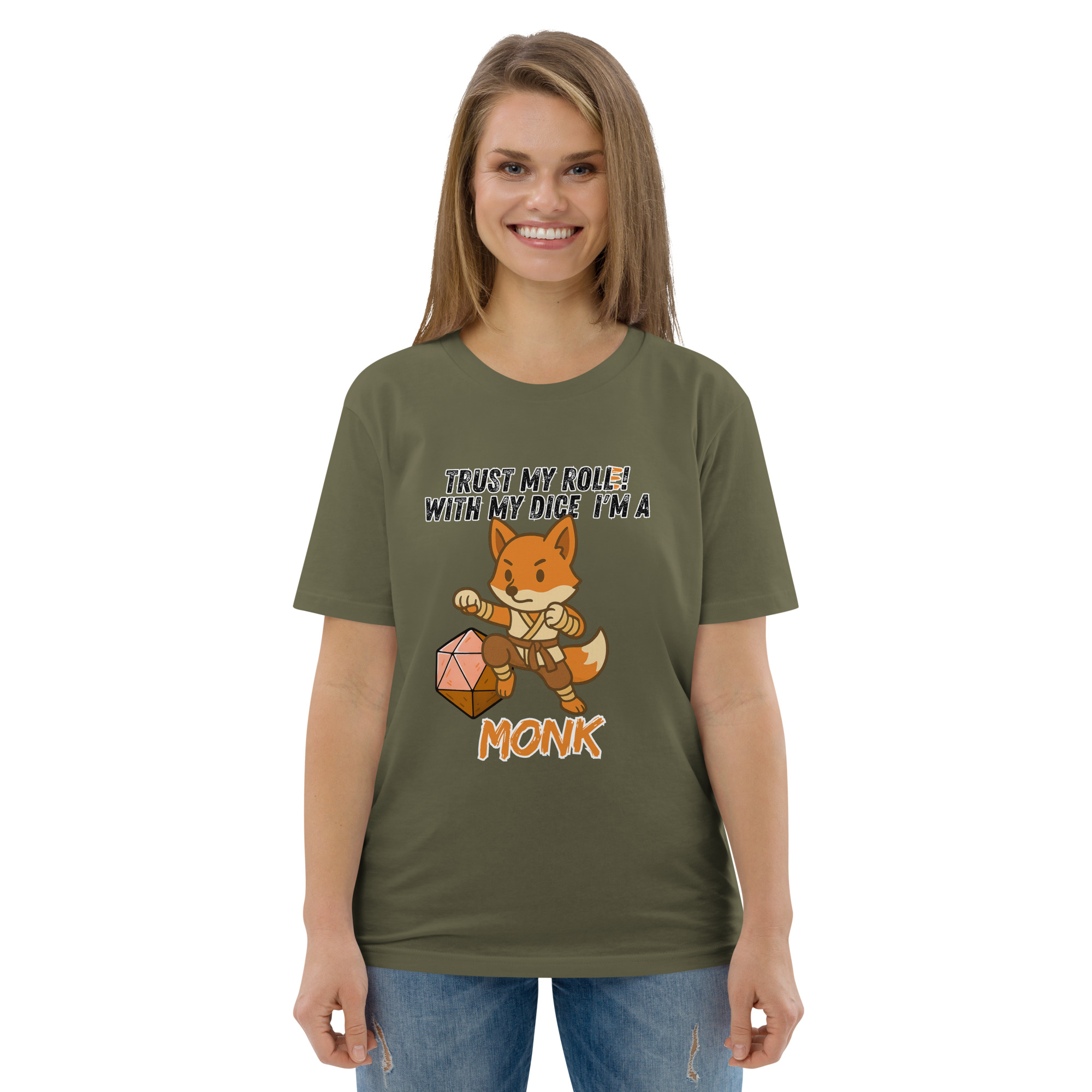 Dicefox Monk – Trust my roll(e)! - DTG-Unisex-Bio-Baumwoll-T-Shirt – Bild 50