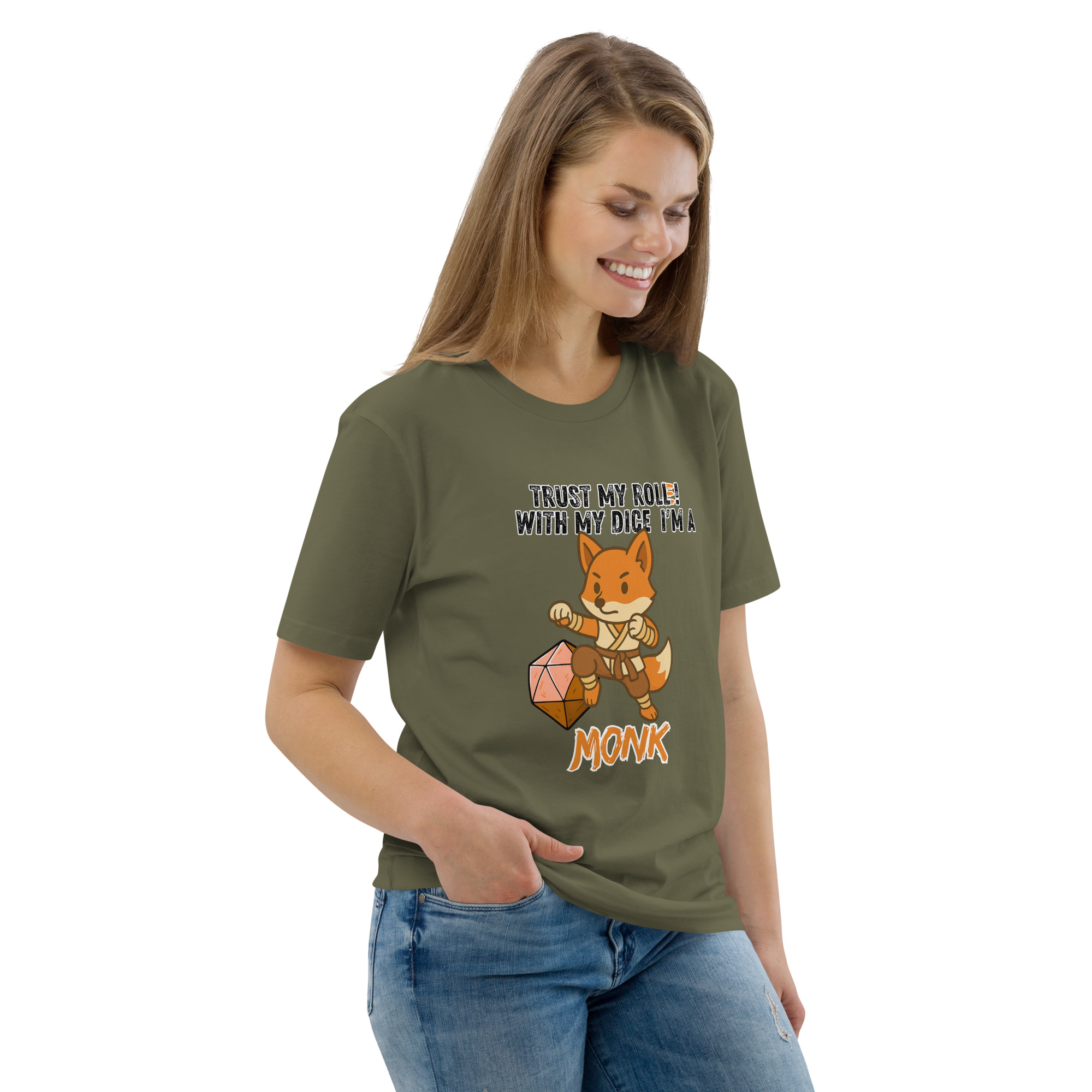 Dicefox Monk – Trust my roll(e)! - DTG-Unisex-Bio-Baumwoll-T-Shirt – Bild 54