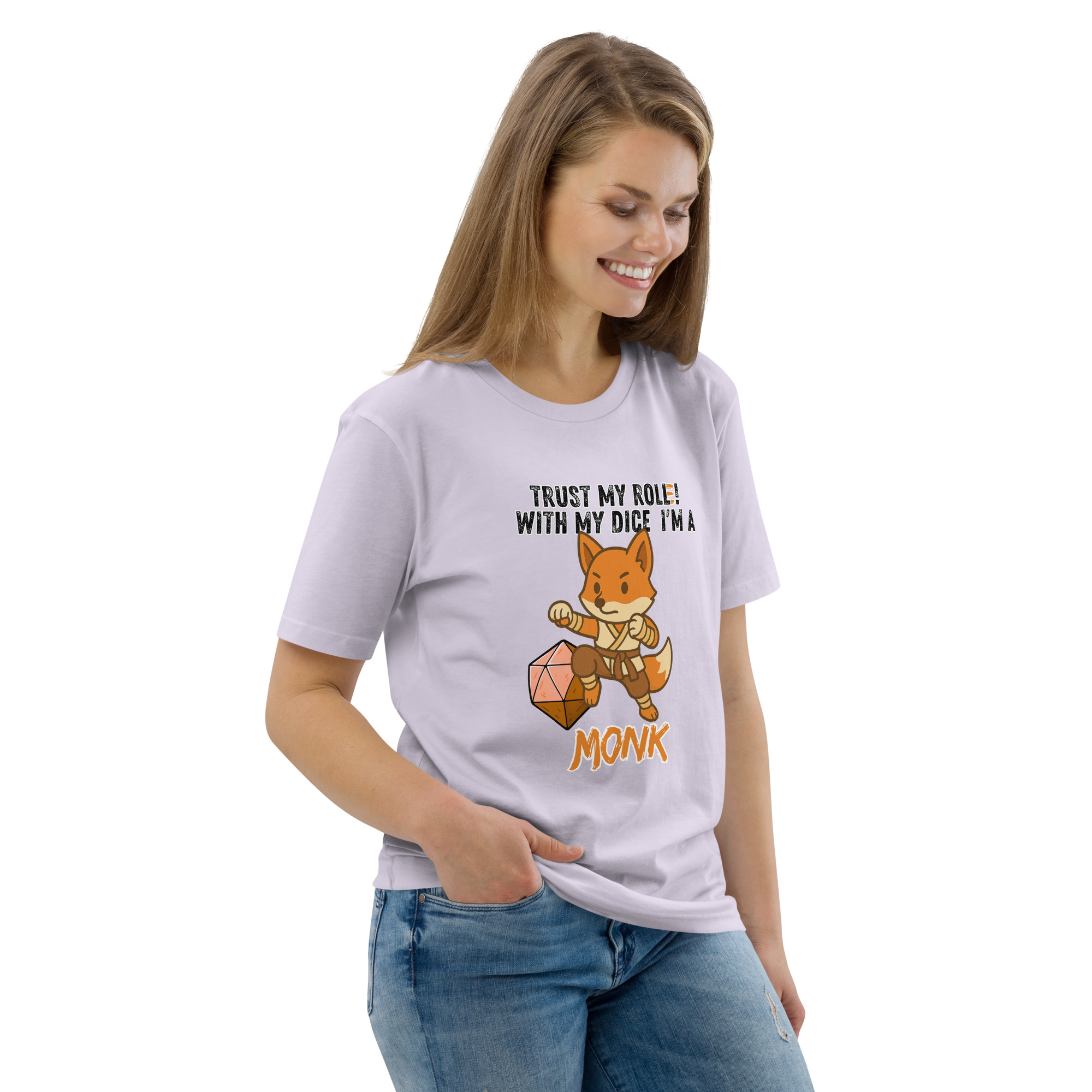 Dicefox Monk – Trust my roll(e)! - DTG-Unisex-Bio-Baumwoll-T-Shirt – Bild 96