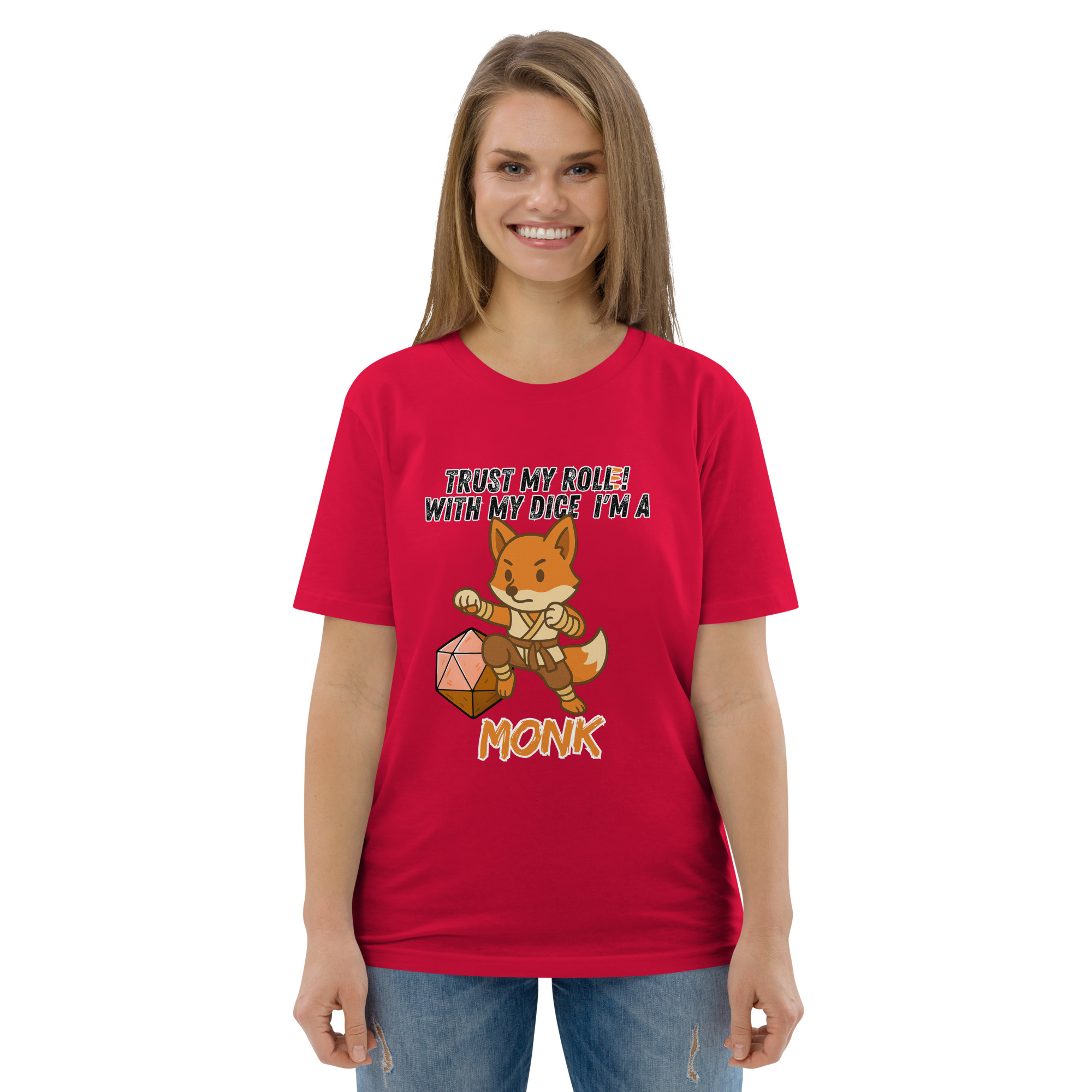 Dicefox Monk – Trust my roll(e)! - DTG-Unisex-Bio-Baumwoll-T-Shirt – Bild 36