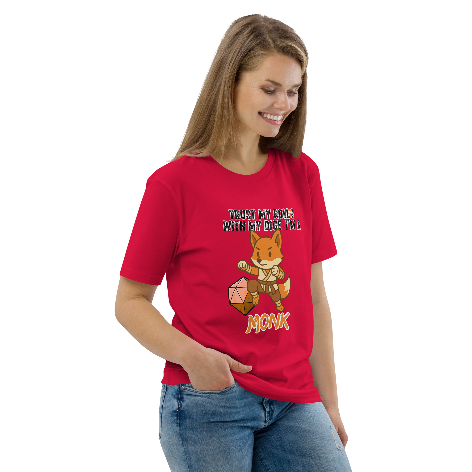 Dicefox Monk – Trust my roll(e)! - DTG-Unisex-Bio-Baumwoll-T-Shirt – Bild 40