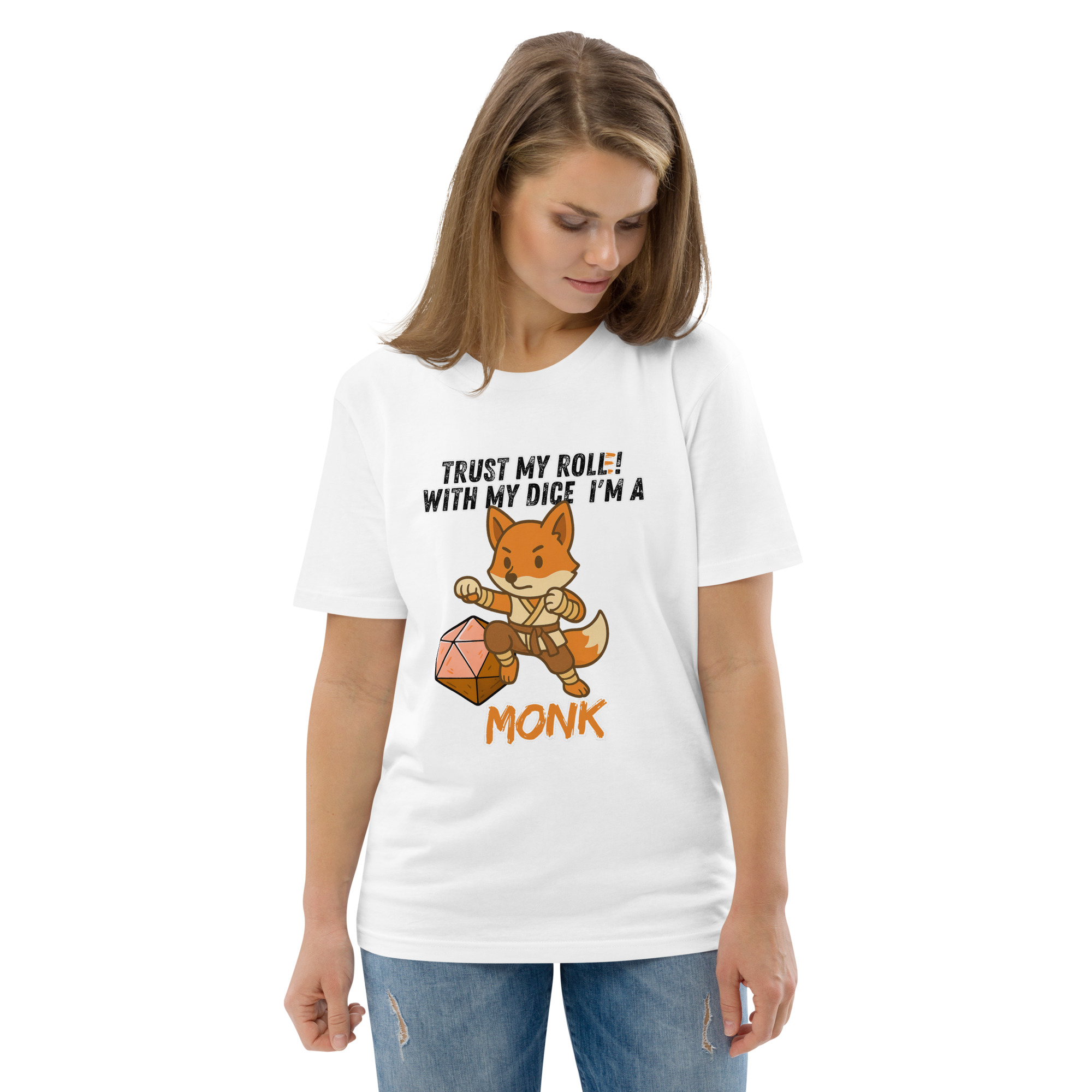 Dicefox Monk – Trust my roll(e)! - DTG-Unisex-Bio-Baumwoll-T-Shirt – Bild 100