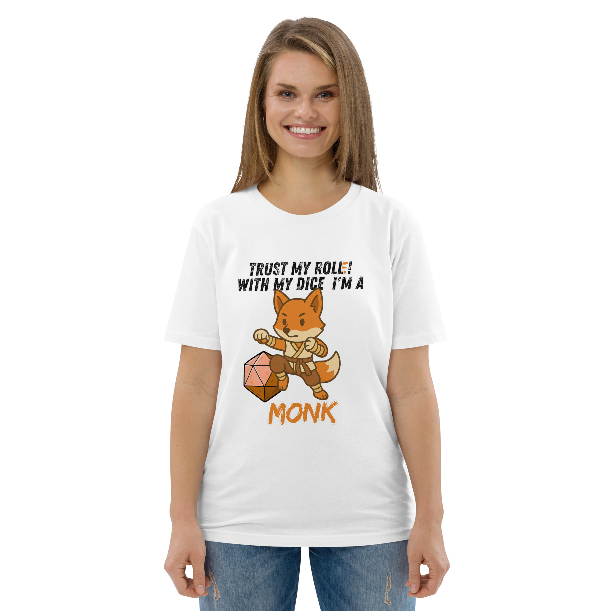 Dicefox Monk – Trust my roll(e)! - DTG-Unisex-Bio-Baumwoll-T-Shirt – Bild 99