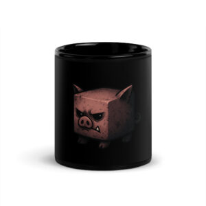 Dicemals Würfelschwein – Düstere Würfelform in Tiergestalt - Schwarze glänzende Tasse 11oz | 15oz