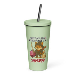 Dicefox Samurai – Trust my roll(e)! – Thermobecher mit Strohhalm | 600 ml (20 oz)