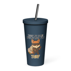 Dicefox Thief – Trust my roll(e)! - Thermobecher mit Strohhalm | 600 ml (20 oz)
