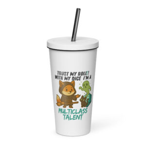 Dicefox Multiclass Talent – Trust my roll(e)! – Thermobecher mit Strohhalm | 600 ml (20 oz)