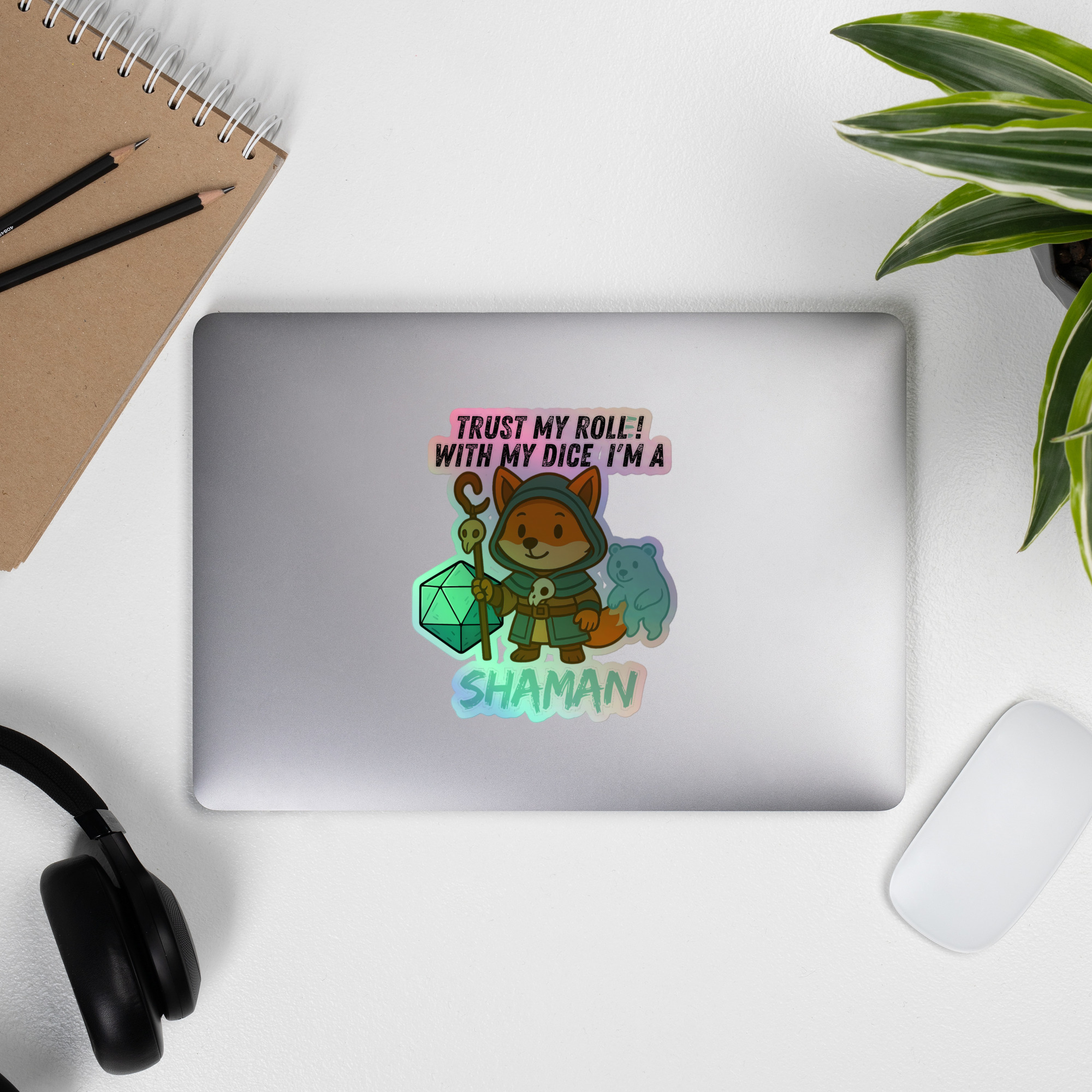 Dicefox Shaman – Trust my roll(e)! - Holografische Kiss-Cut Aufkleber