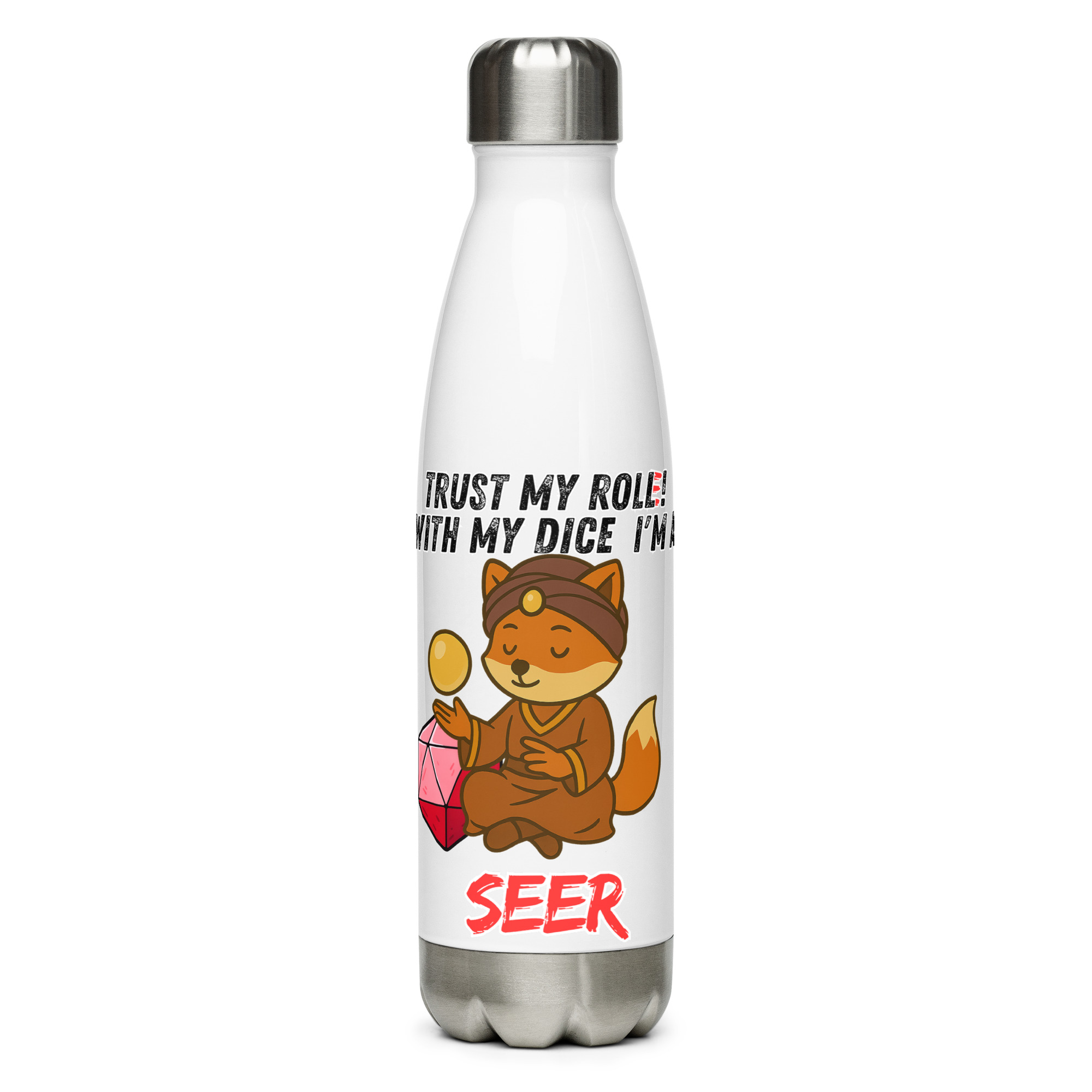 Dicefox Seer – Trust my roll(e)! - Edelstahl Trinkflasche 500ml – Bild 4