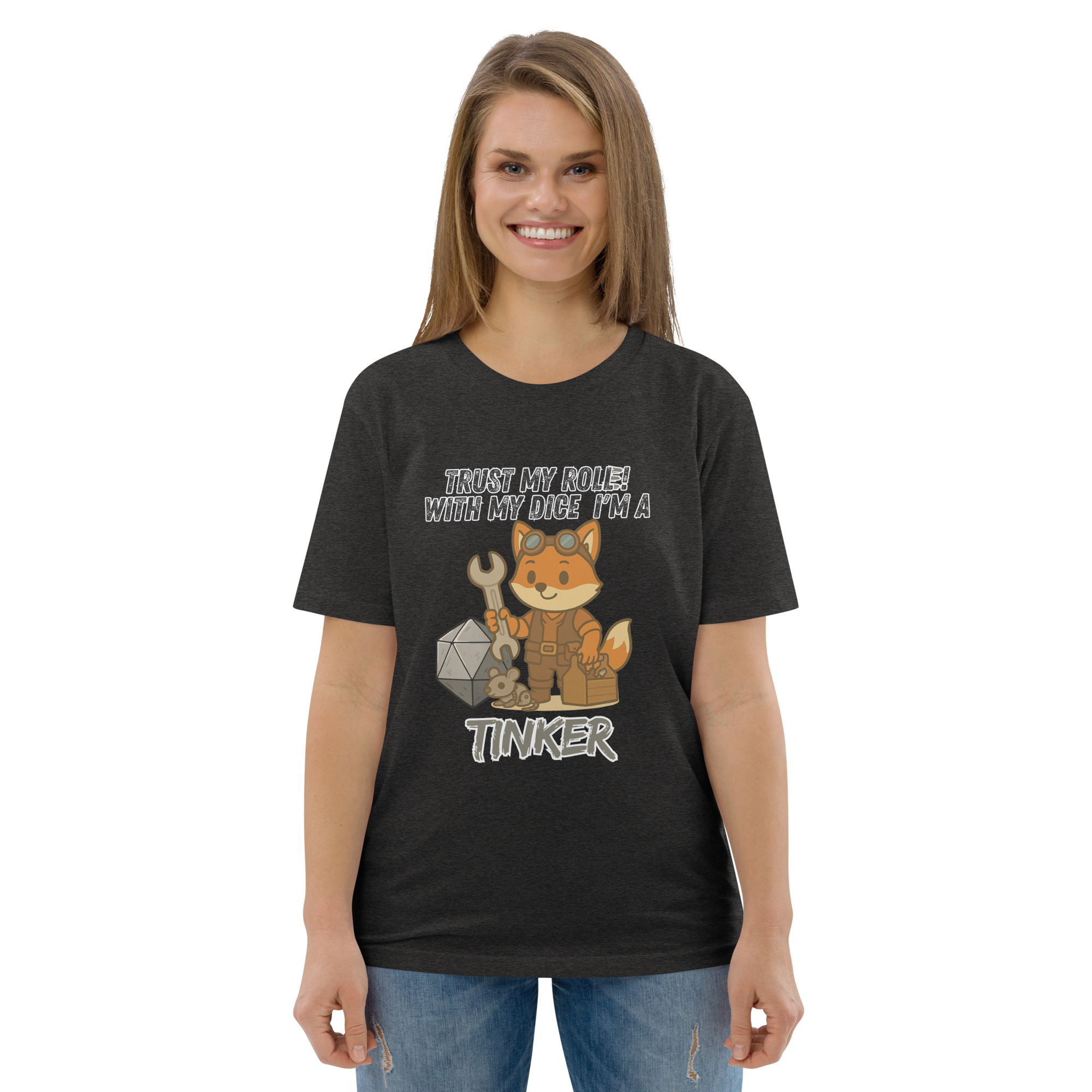 Dicefox Tinker – Trust my roll(e)! - DTG-Unisex-Bio-Baumwoll-T-Shirt – Bild 15