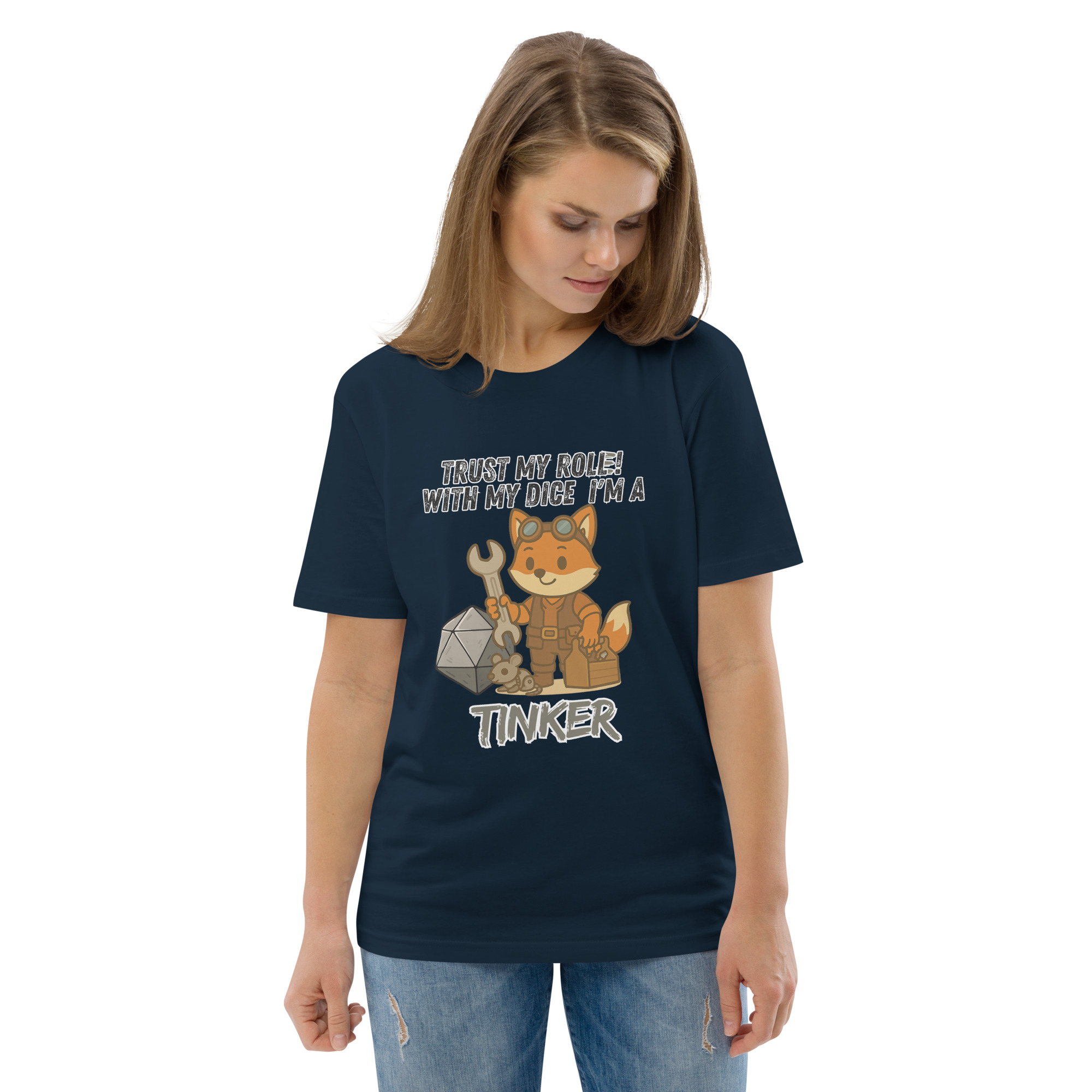 Dicefox Tinker – Trust my roll(e)! - DTG-Unisex-Bio-Baumwoll-T-Shirt – Bild 9