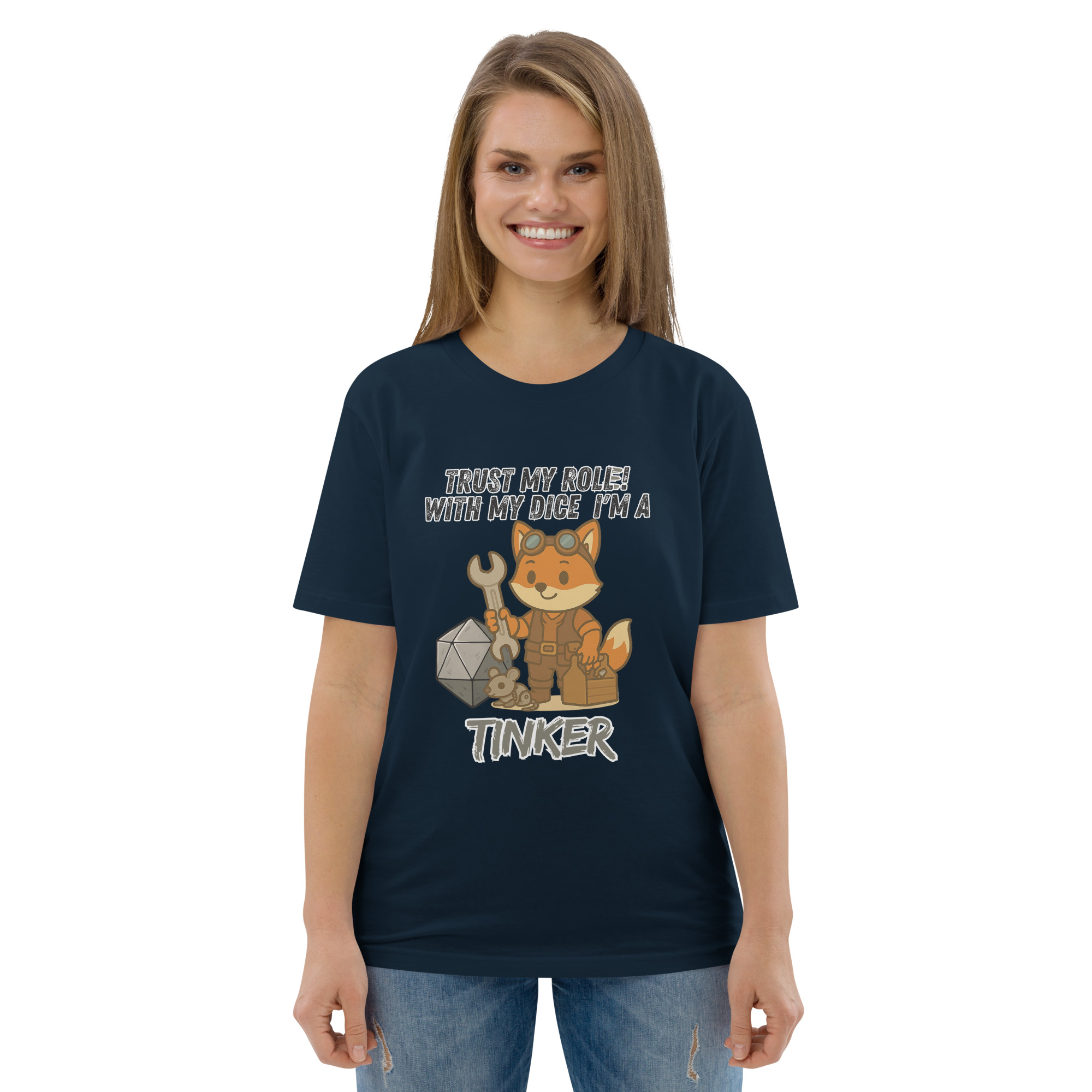 Dicefox Tinker – Trust my roll(e)! - DTG-Unisex-Bio-Baumwoll-T-Shirt – Bild 8