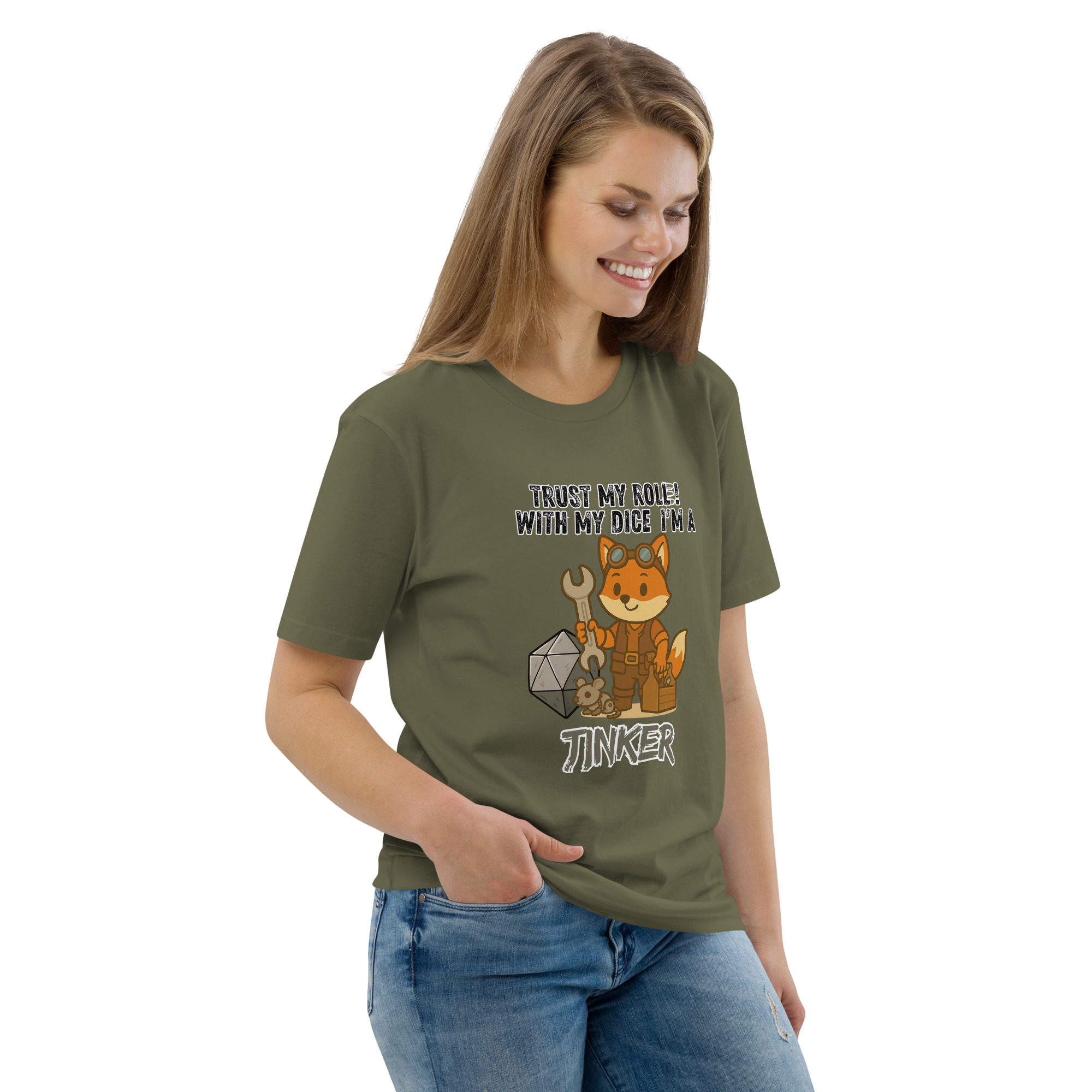 Dicefox Tinker – Trust my roll(e)! - DTG-Unisex-Bio-Baumwoll-T-Shirt – Bild 54