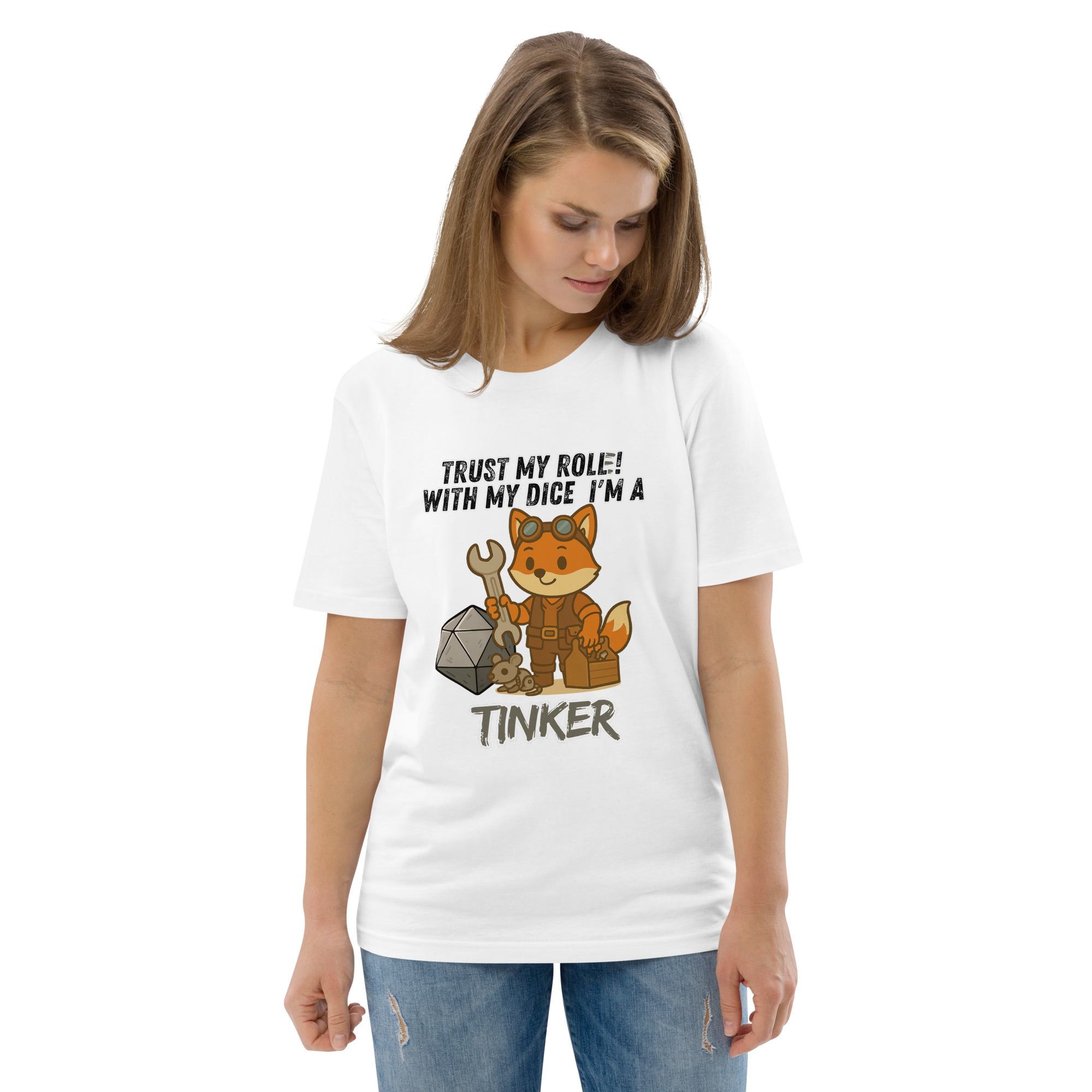 Dicefox Tinker – Trust my roll(e)! - DTG-Unisex-Bio-Baumwoll-T-Shirt – Bild 100