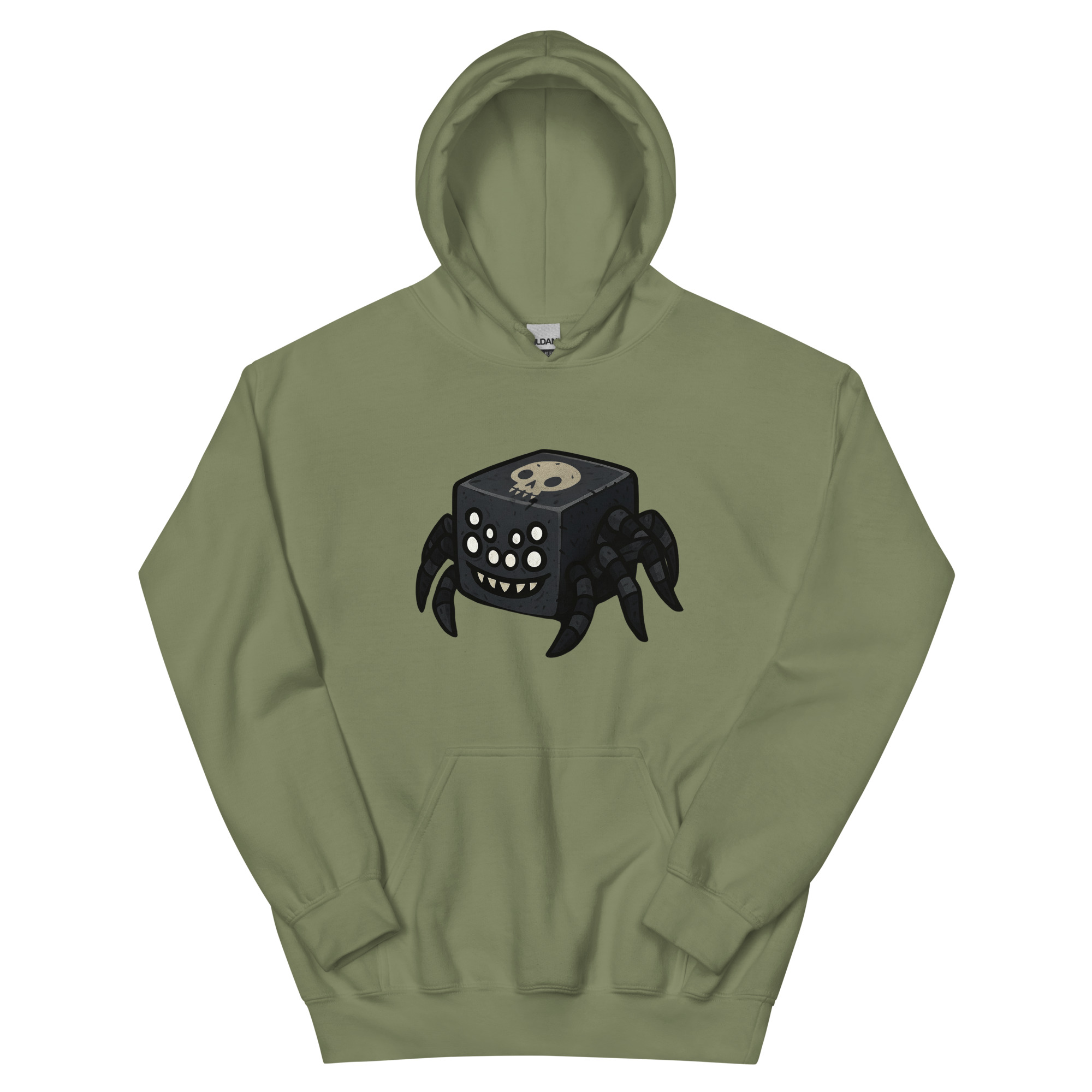 Dicemals Würfelspinne – Düstere Würfelform in Tiergestalt - DTF-Unisex-Kapuzenpullover – Bild 15