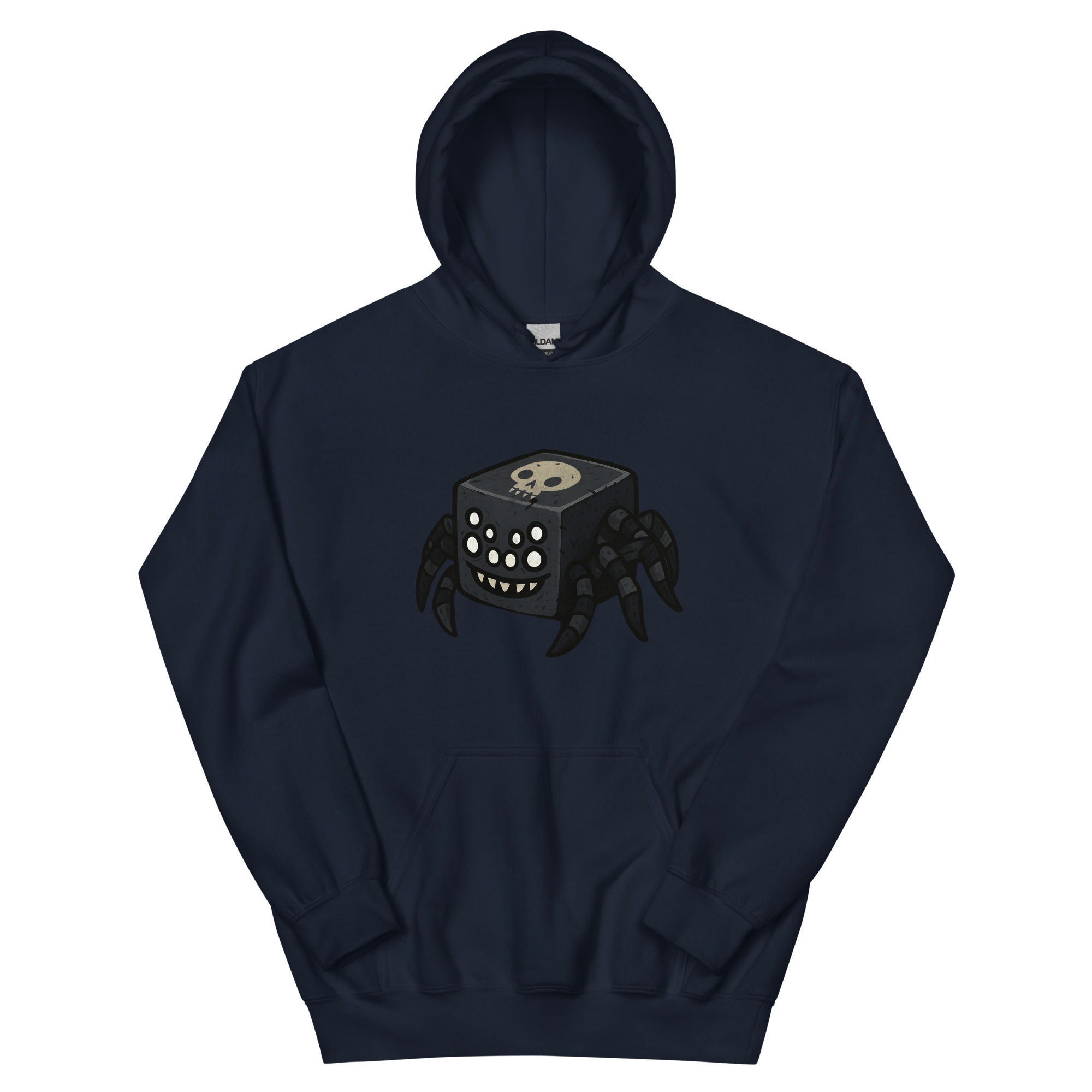 Dicemals Würfelspinne – Düstere Würfelform in Tiergestalt - DTF-Unisex-Kapuzenpullover – Bild 3