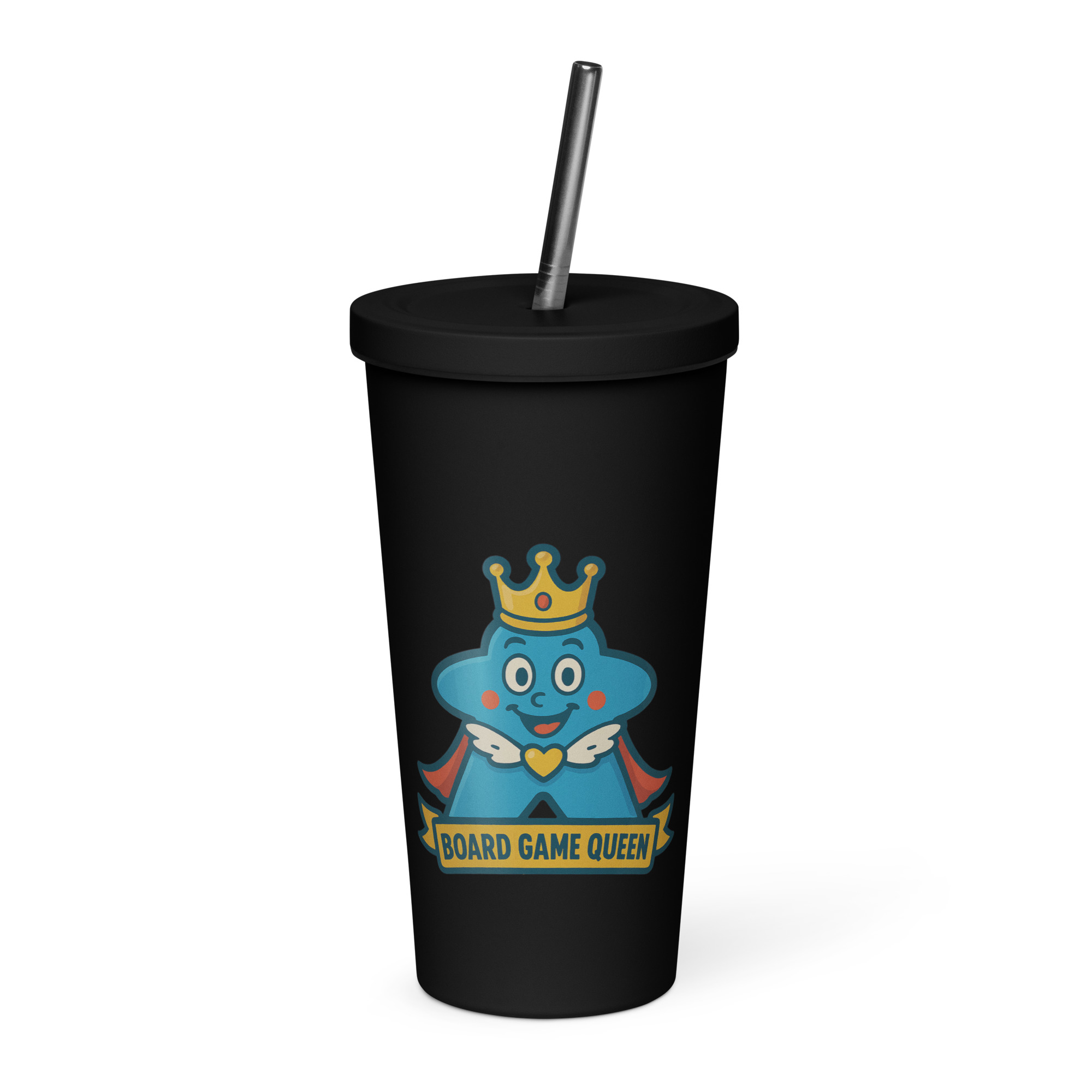 Board Game Queen – Royal Meeple Edition - Thermobecher mit Strohhalm | 600 ml (20 oz)