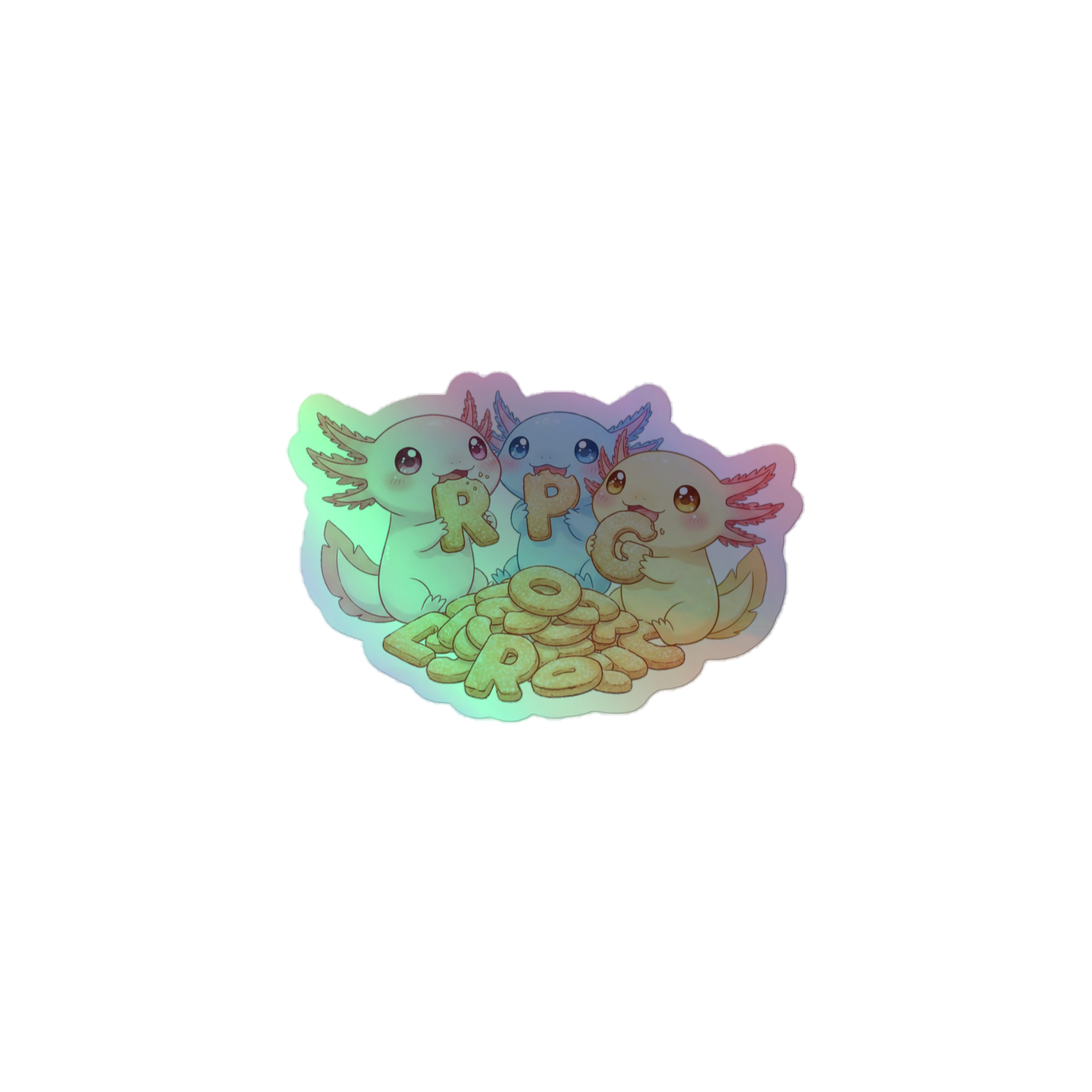 Axolotl RPG-Cookie Party - Holografische Kiss-Cut Aufkleber 8x8cm | 10x10cm | 14x14cm