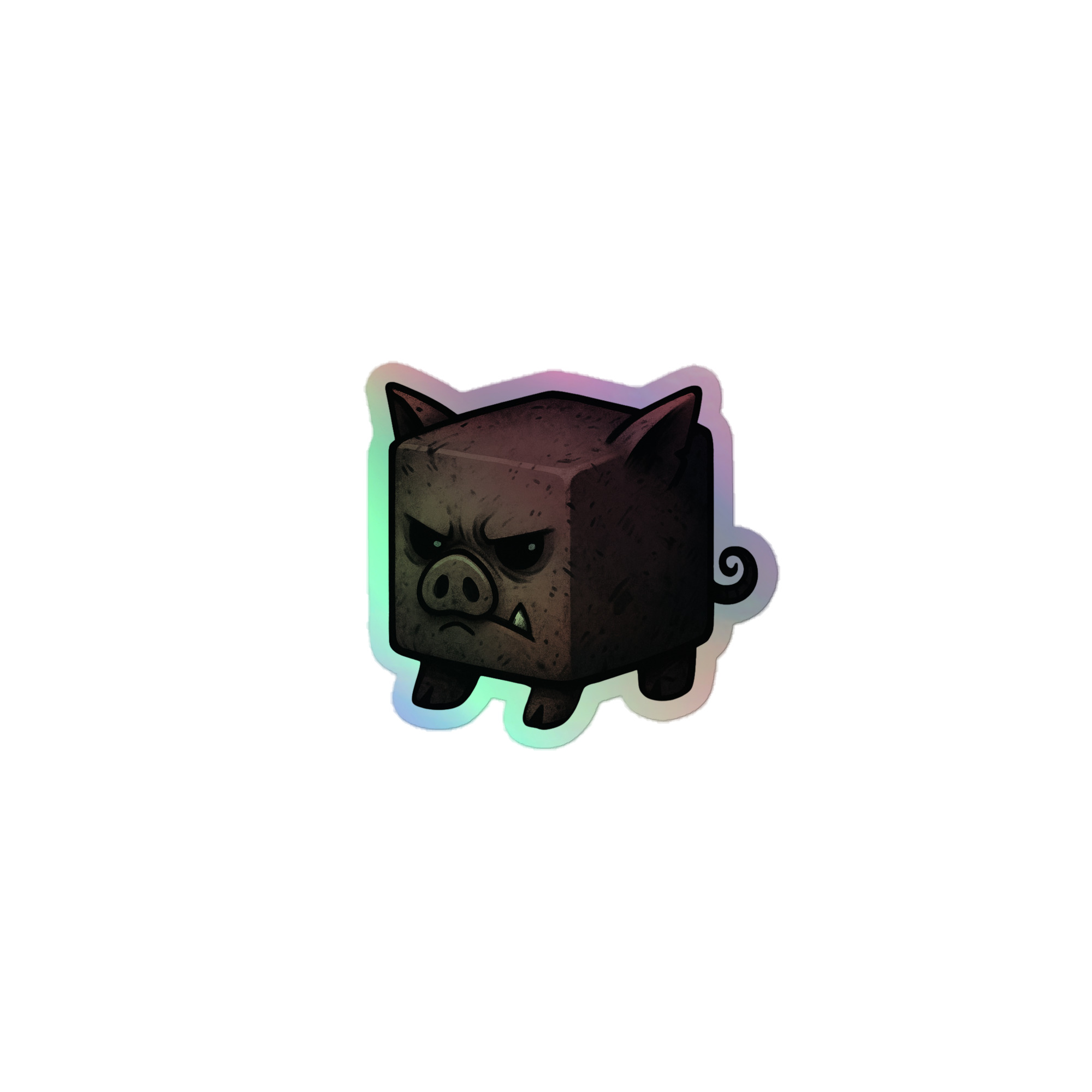 Dicemals Würfelschwein – Düstere Würfelform in Tiergestalt - Holografische Kiss-Cut Aufkleber 8x8cm | 10x10cm | 14x14cm – Bild 3