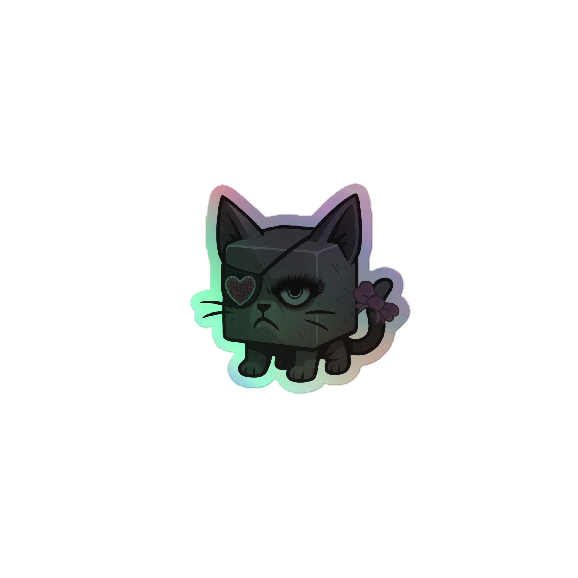 Dicemals Würfelkatze – Düstere Würfelform in Tiergestalt - Holografische Kiss-Cut Aufkleber 8x8cm | 10x10cm | 14x14cm – Bild 3