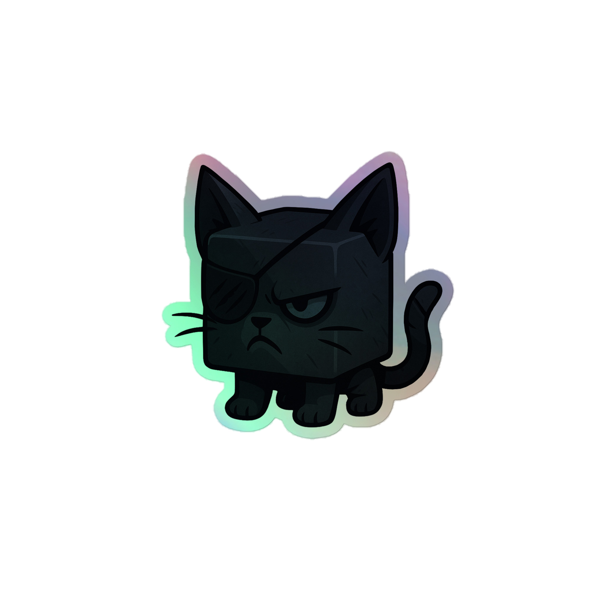 Dicemals Würfelkater – Düstere Würfelform in Tiergestalt - Holografische Kiss-Cut Aufkleber 8x8cm | 10x10cm | 14x14cm – Bild 2