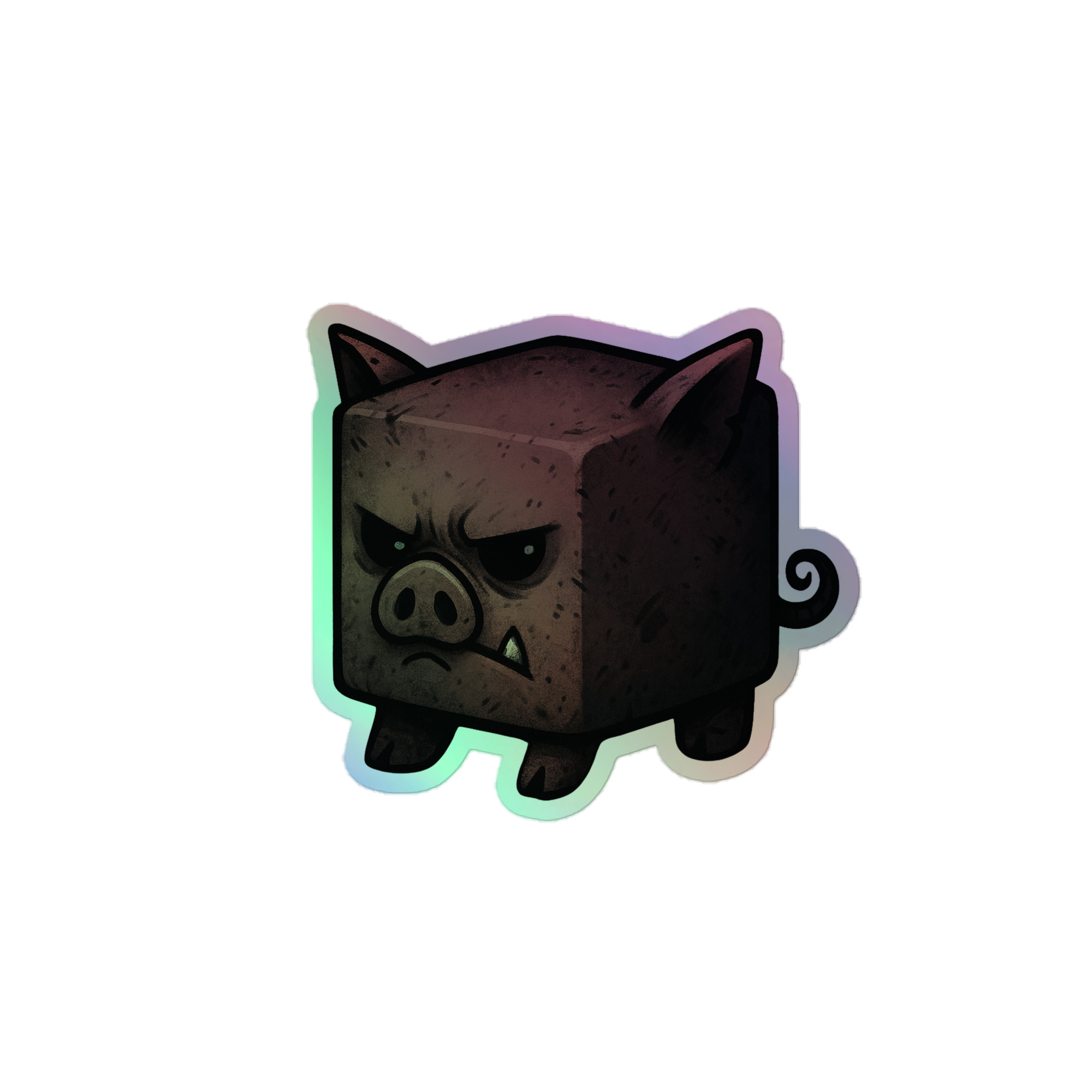 Dicemals Würfelschwein – Düstere Würfelform in Tiergestalt - Holografische Kiss-Cut Aufkleber 8x8cm | 10x10cm | 14x14cm – Bild 2