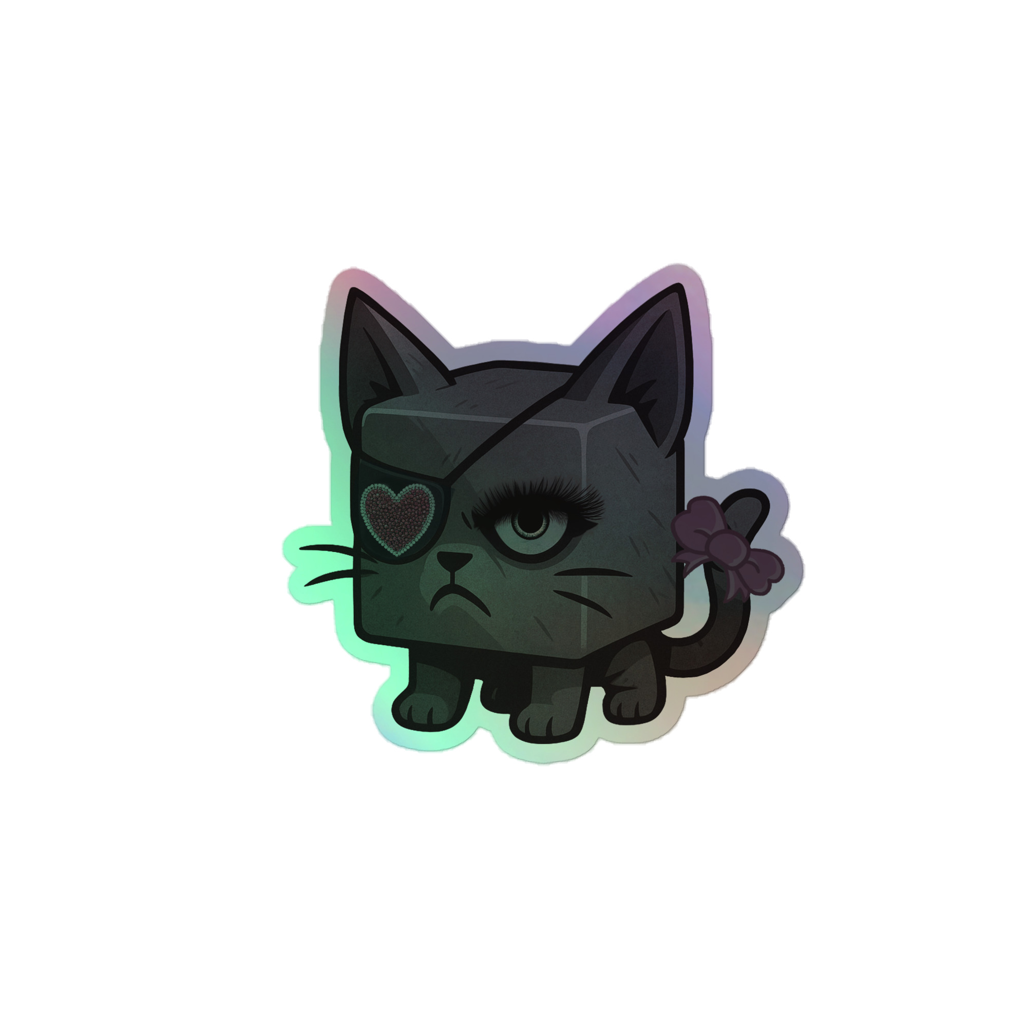 Dicemals Würfelkatze – Düstere Würfelform in Tiergestalt - Holografische Kiss-Cut Aufkleber 8x8cm | 10x10cm | 14x14cm – Bild 2