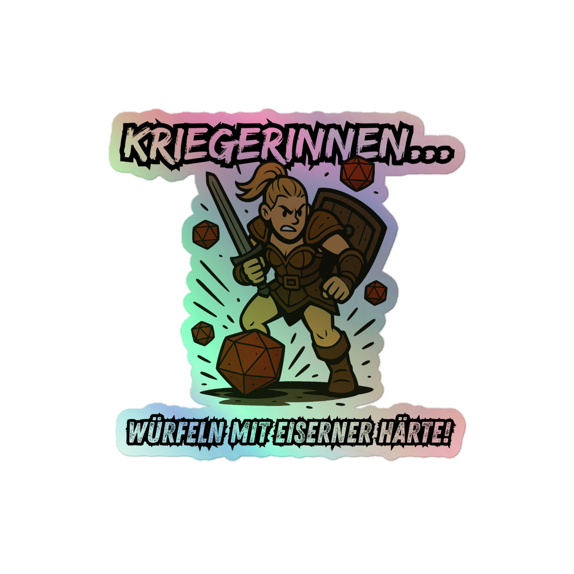 Kriegerinnen würfeln mit eiserner Härte - Holografische Kiss-Cut Aufkleber 8x8cm | 10x10cm | 14x14cm – Bild 2
