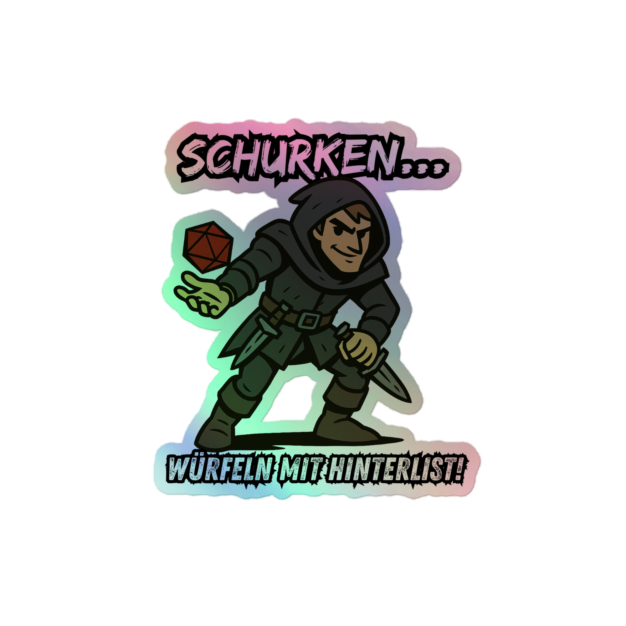 Schurken würfeln mit Hinterlist - Holografische Kiss-Cut Aufkleber 8x8cm | 10x10cm | 14x14cm – Bild 2
