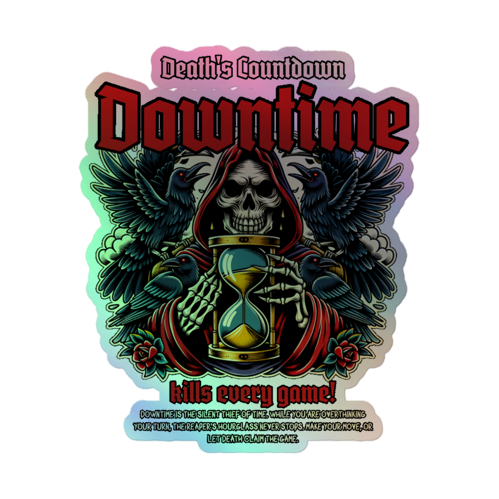 Death’s Countdown – Dark Fantasy - Holografische Kiss-Cut Aufkleber 8x8cm | 10x10cm | 14x14cm